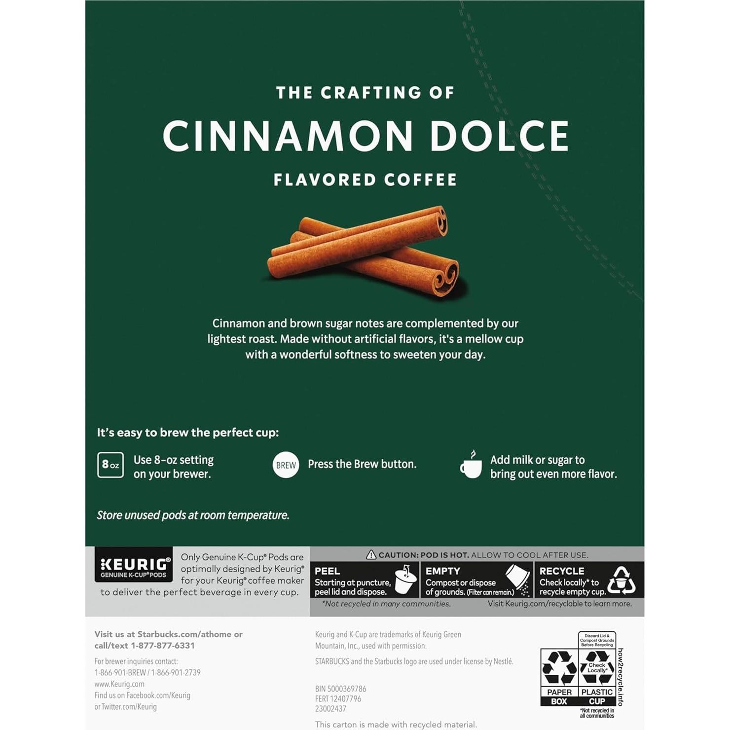 Cápsulas de café Starbucks Canela Dolce 22 unidades K-Cup