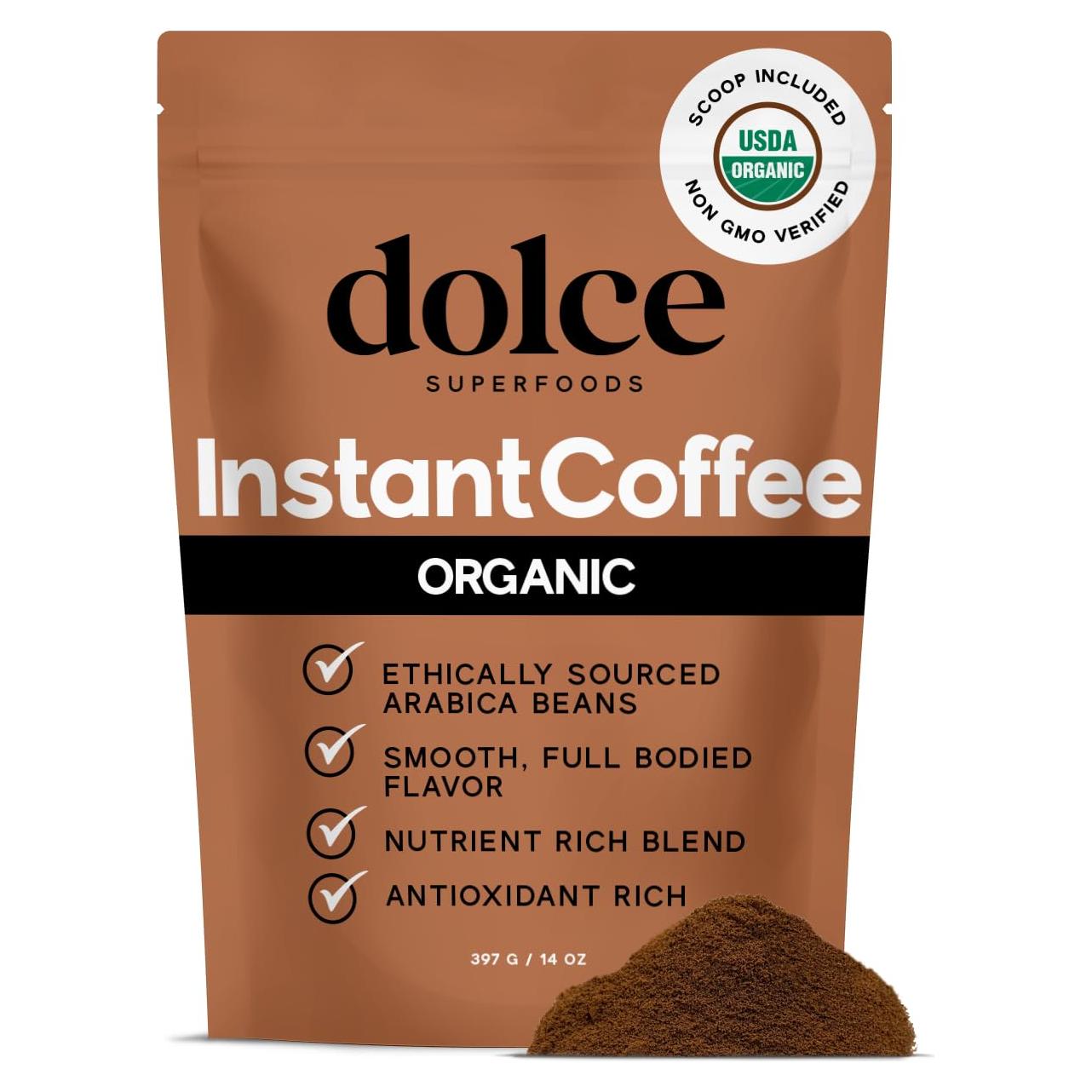 Café Instantáneo Orgánico Dolce Superfoods 396g - Sabor Intenso