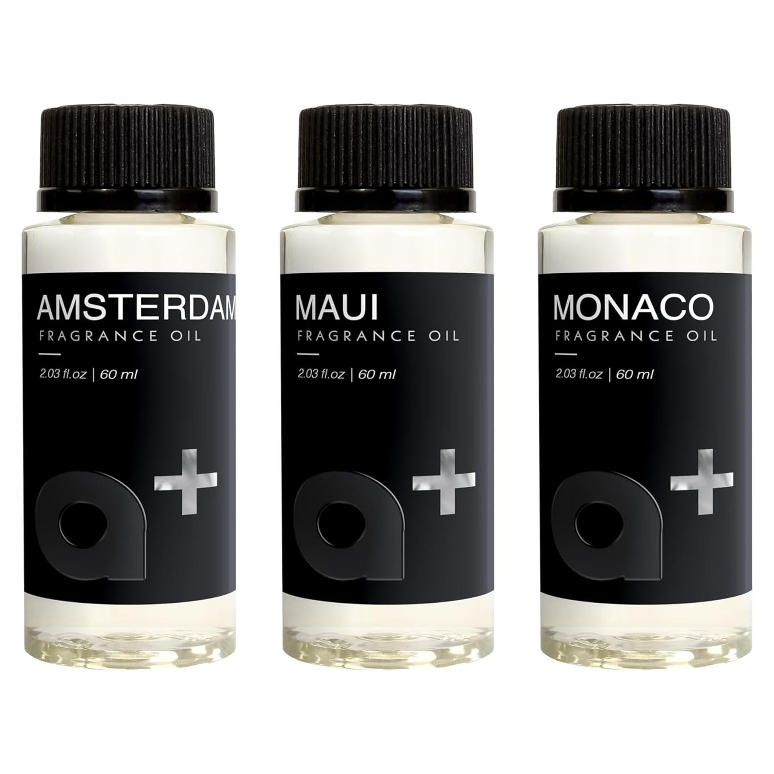 Aceite de Fragancia AROMAR - Set de 3 Botellas 60 mL - Aromas Ámsterdam, Maui y Mónaco