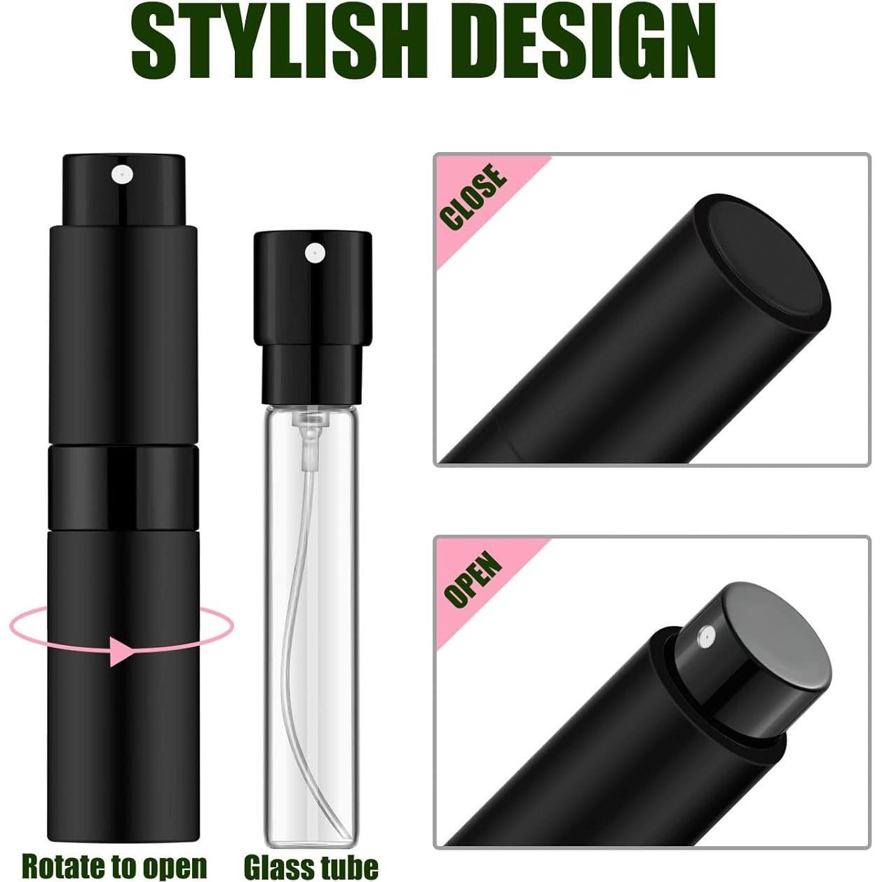 Atomizador de Perfume Mini 8ml Mozzafiato Negro Mate - 3 Piezas