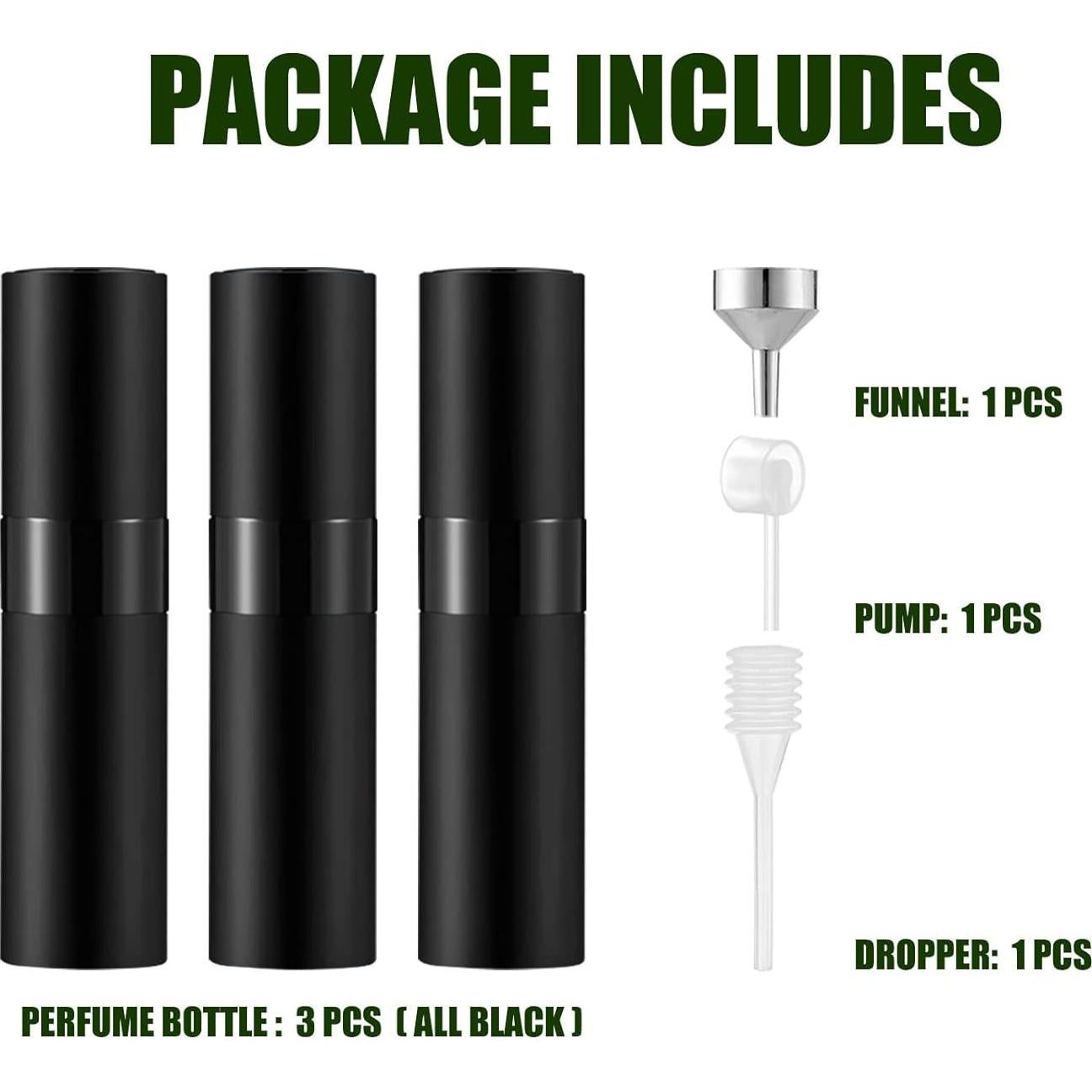 Atomizador de Perfume Mini 8ml Mozzafiato Negro Mate - 3 Piezas