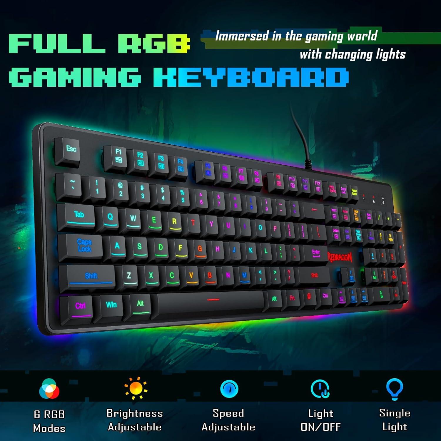 Teclado Gaming Redragon K509 RGB 104 Teclas Silencioso