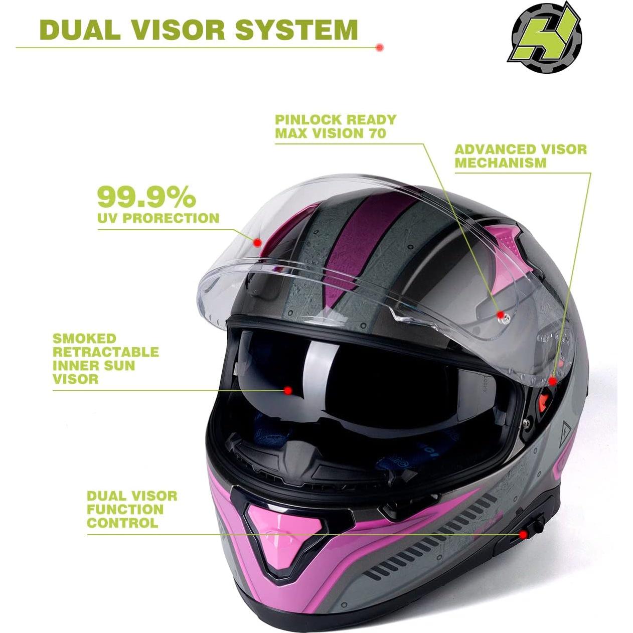 Casco HAX Impulse Rosa Mediano DOT con Visor Anti-Vaho