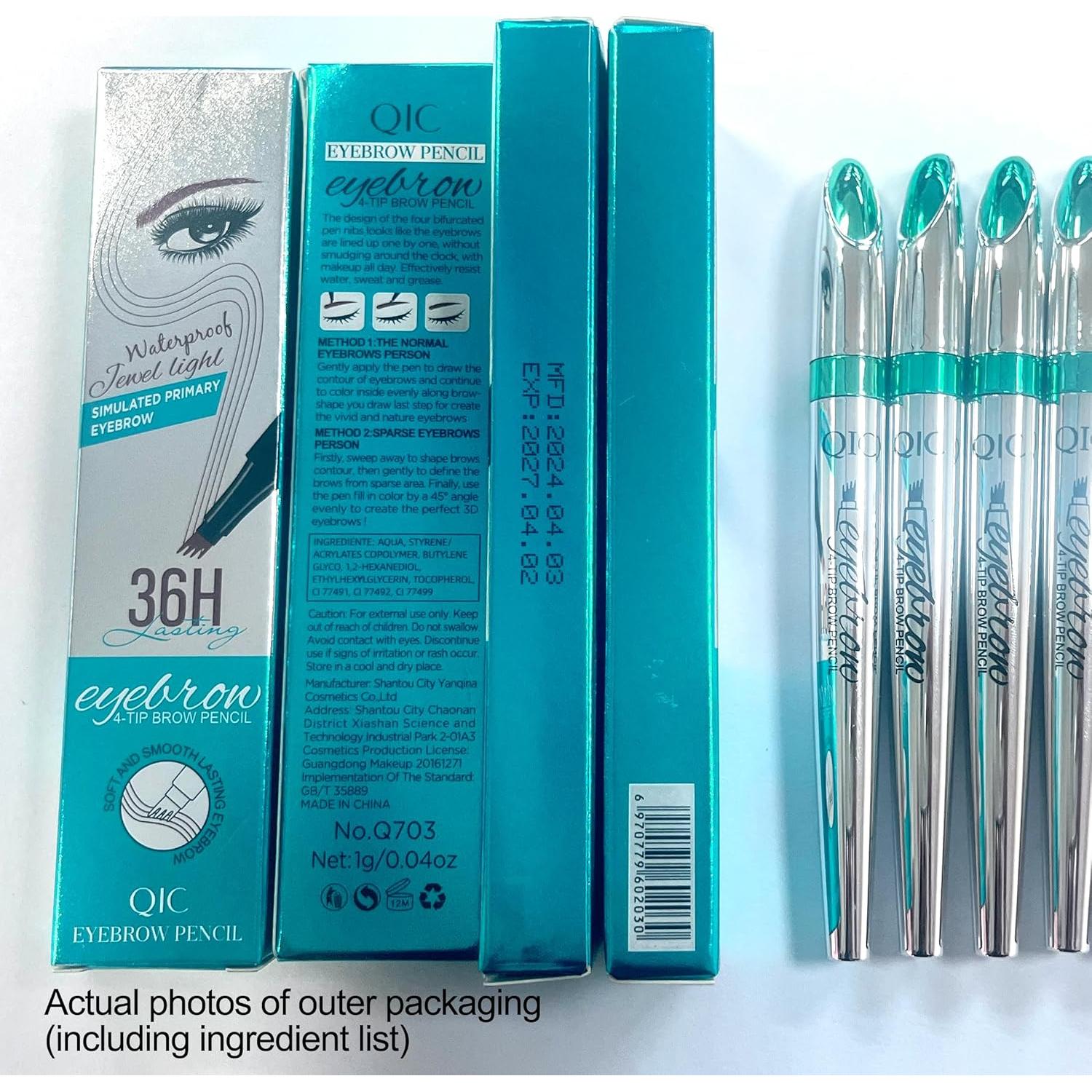 Bolígrafo de Cejas Impermeable Yulinlon 4-Puntas Marrón Oscuro