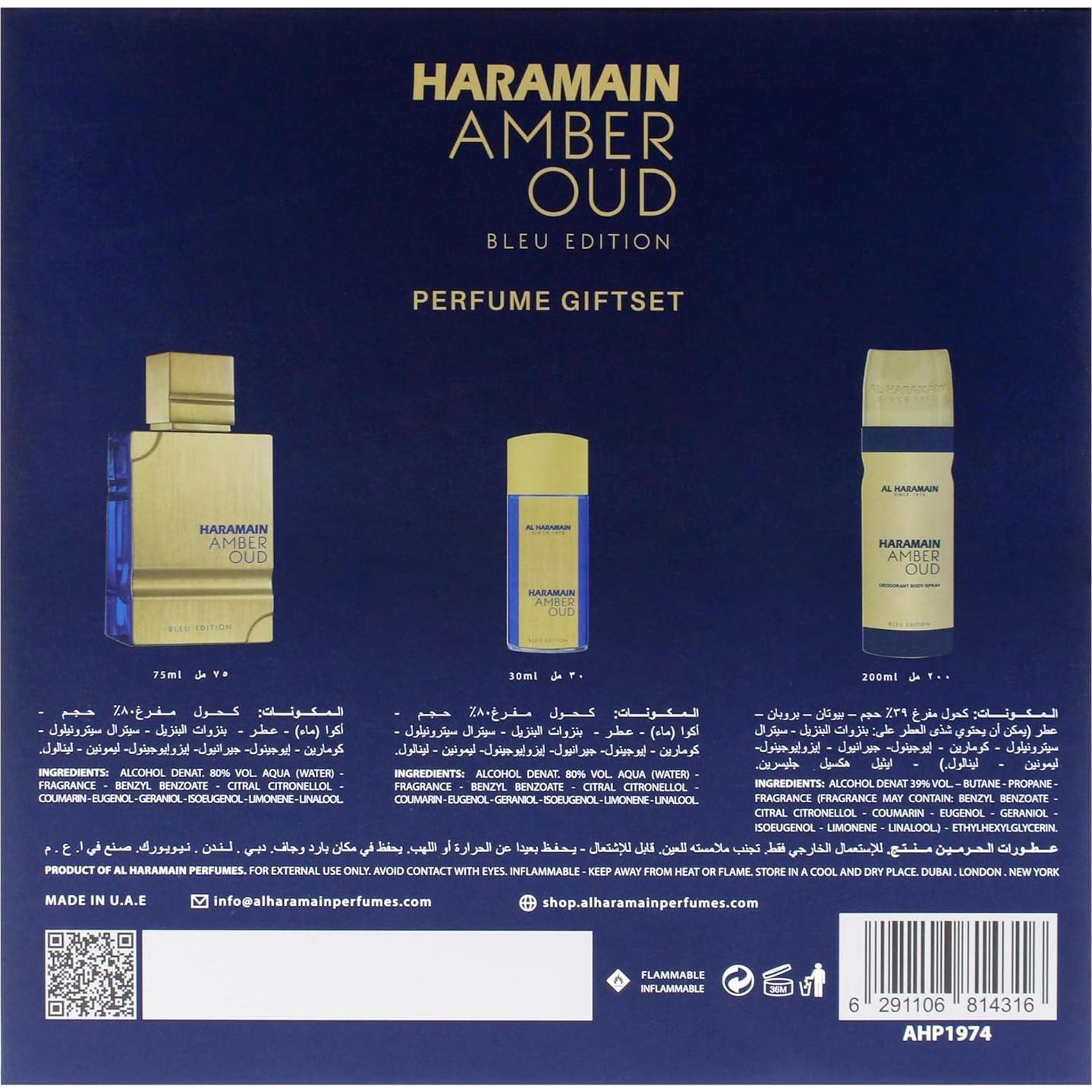 Set de Regalo Al Haramain Ámbar Oud Bleu Unisex - 3 Piezas EDP
