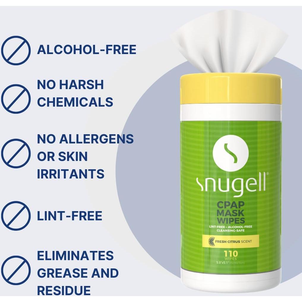 Toallitas CPAP Snugell 110ct - Algodón Suave con Aloe Vera