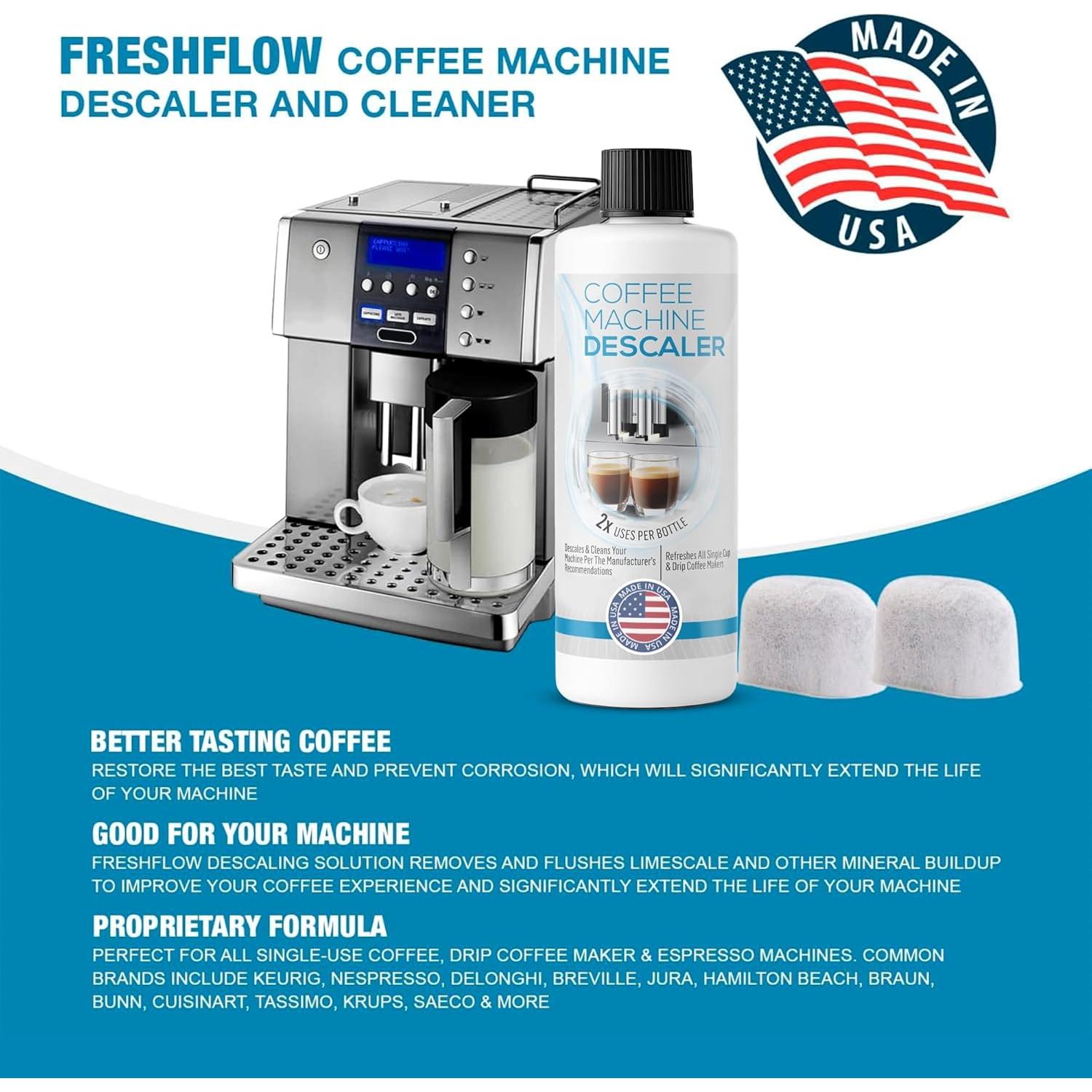 Kit Descalcificador Universal FreshFlow para Cafeteras Keurig - 1 Botella y 2 Filtros