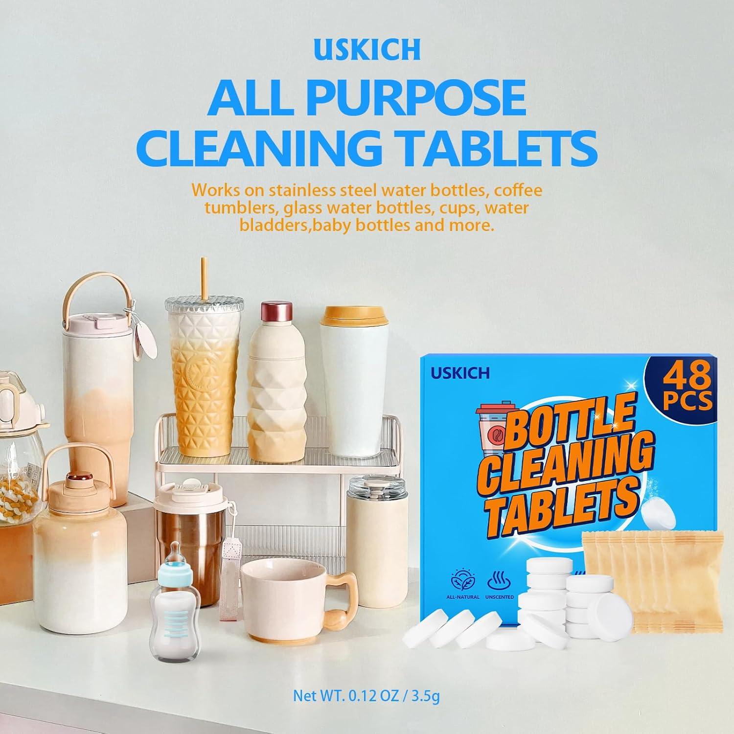 Tabletas de Limpieza USKICH para Botellas de Agua - 48 Unidades