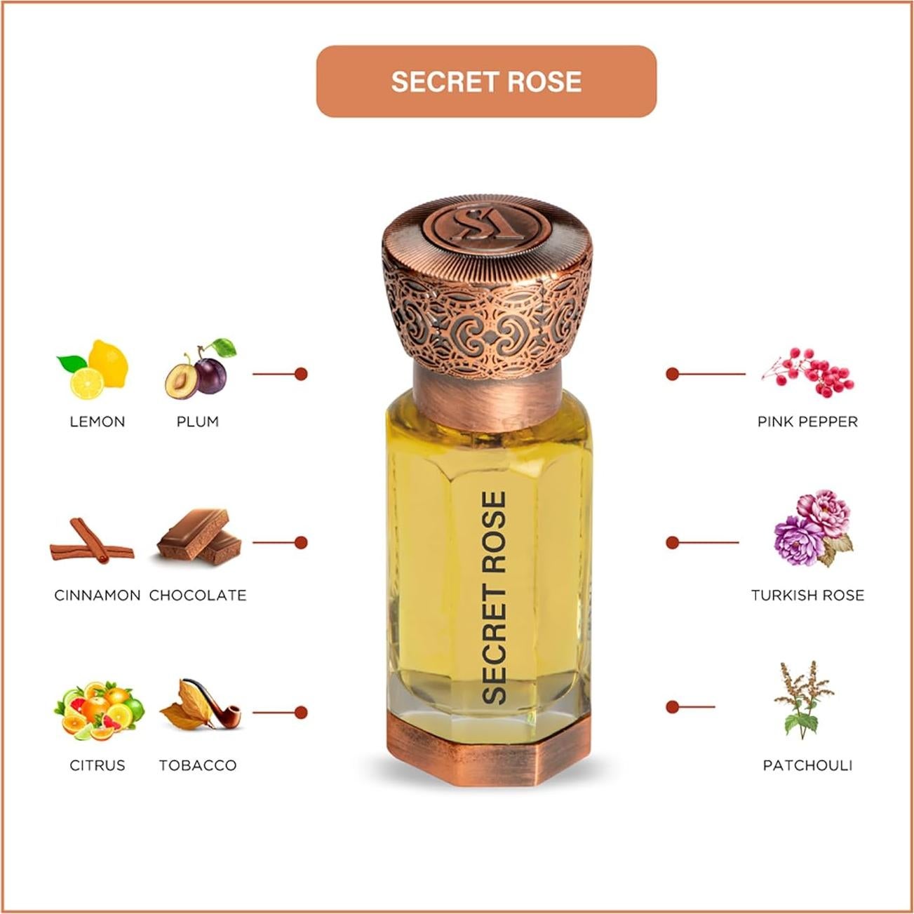 Aceite de Perfume Concentrado Rosa Secreta Suiza Árabes 11.34 ml