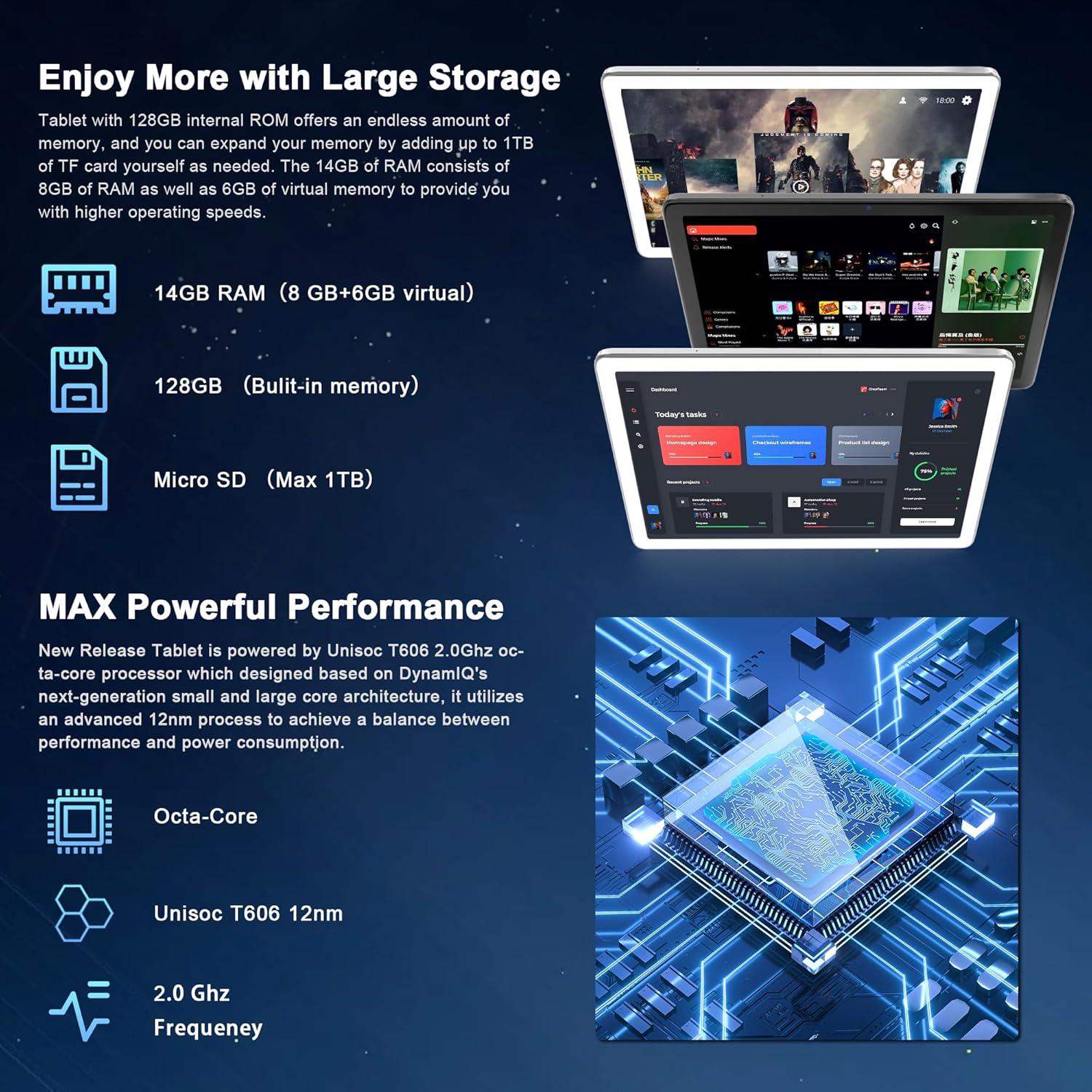 Tableta KADYBE D106 10" Android 14 14GB RAM 128GB 4G