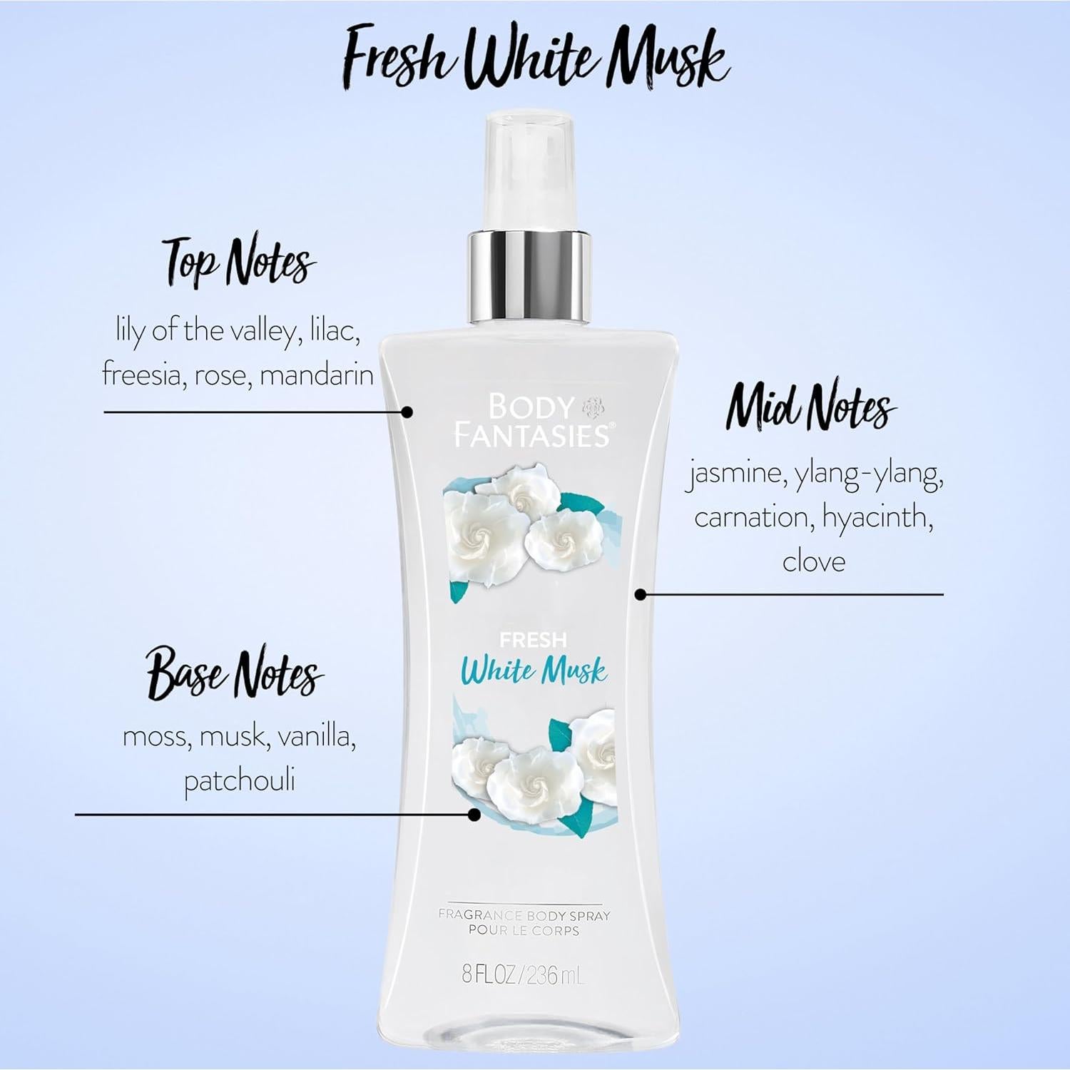 Body Fantasies Spray Corporal Almizcle Blanco Fresco 236 ml