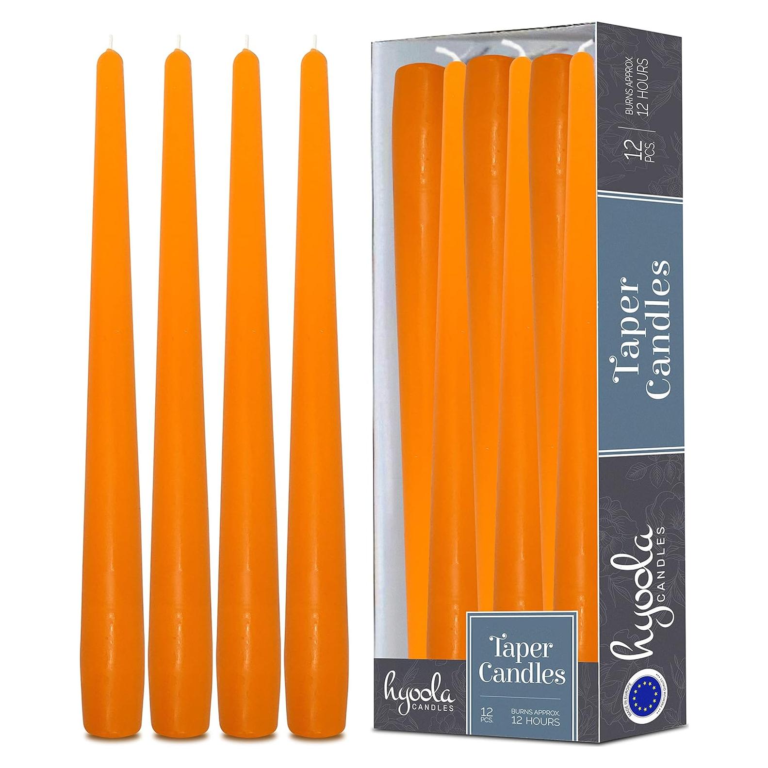 Velas Taper Altas Hyoola Naranjas 35.56 cm Sin Aroma - 12 Unidades