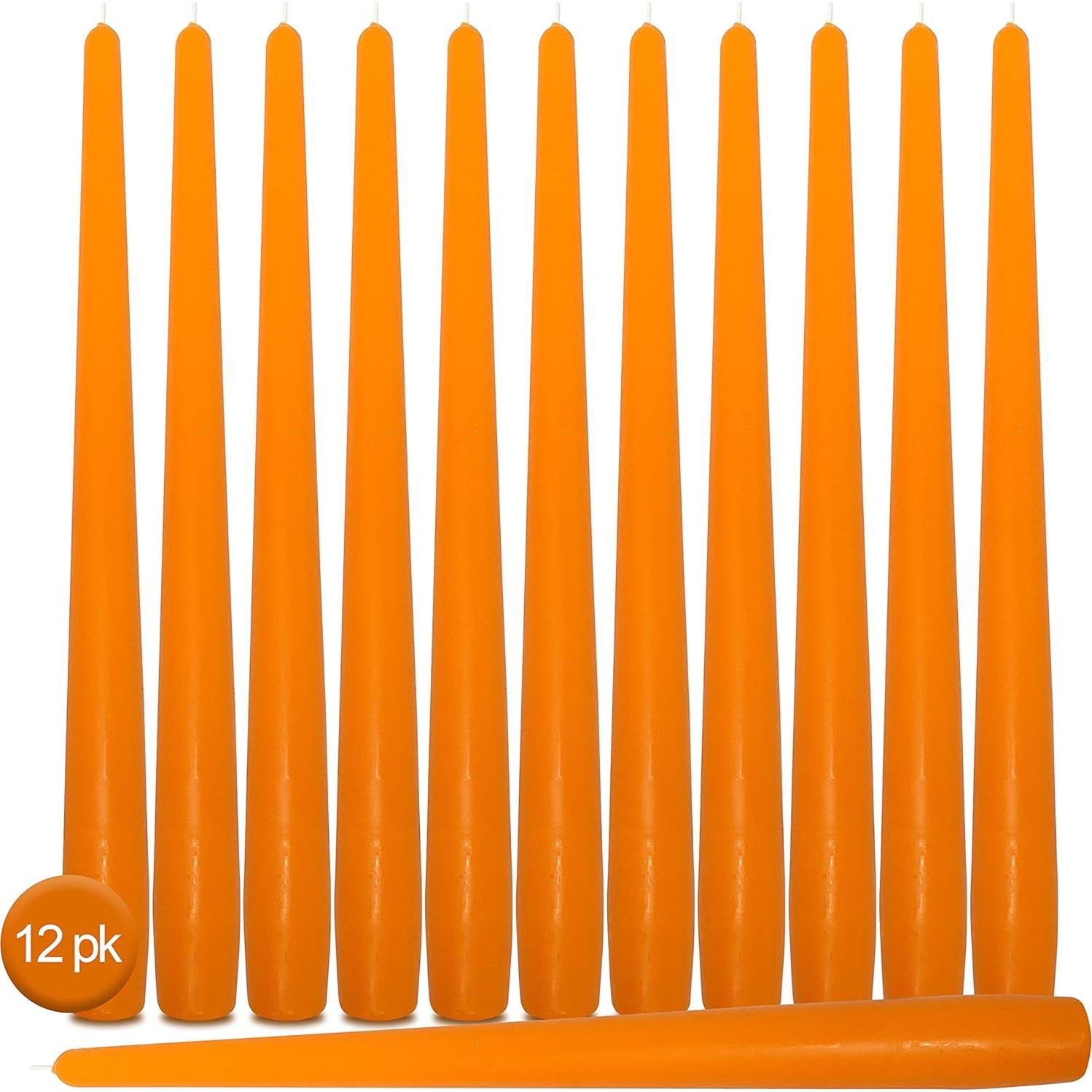 Velas Taper Altas Hyoola Naranjas 35.56 cm Sin Aroma - 12 Unidades
