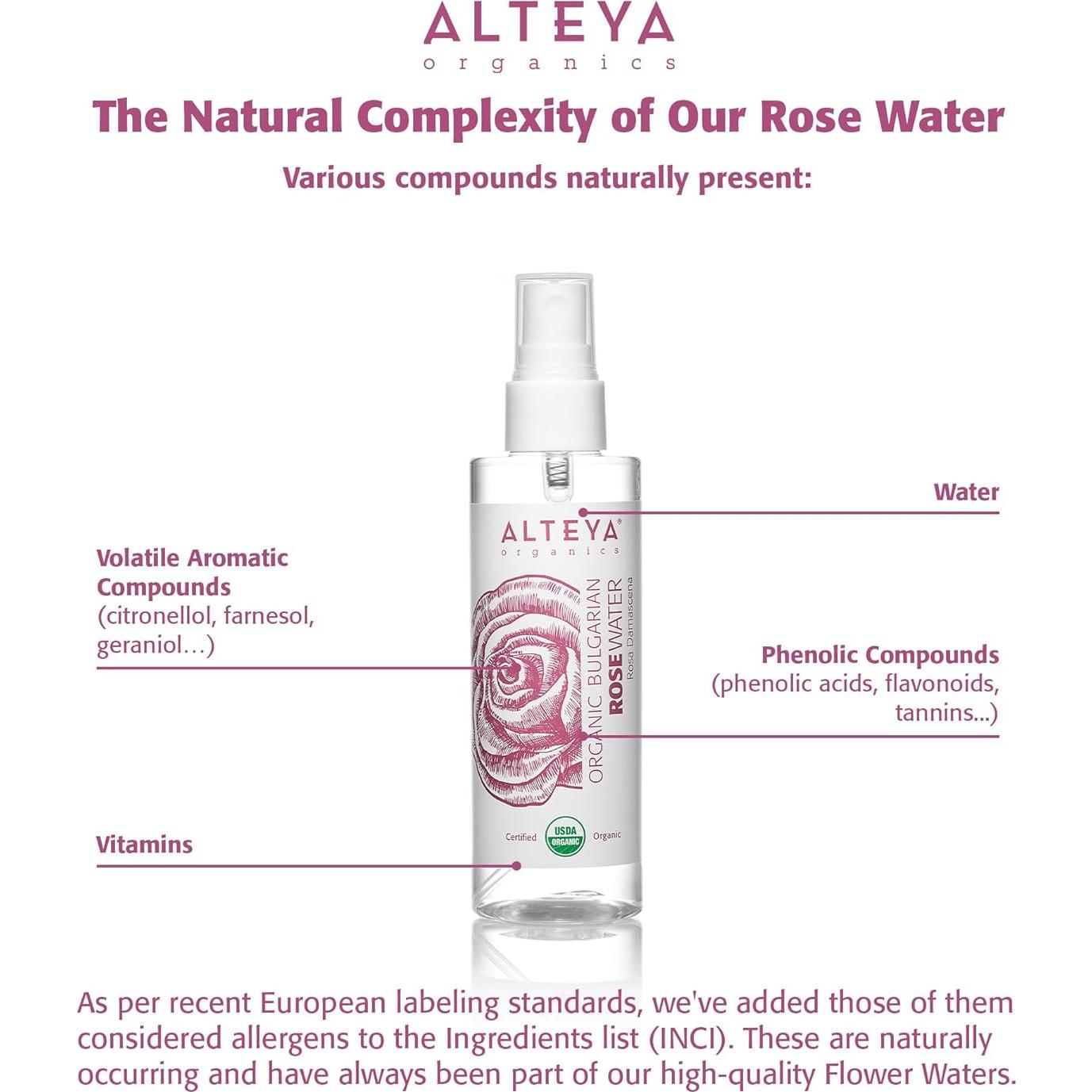 Agua de Rosa Orgánica Alteya 100 ml Spray Certificada USDA