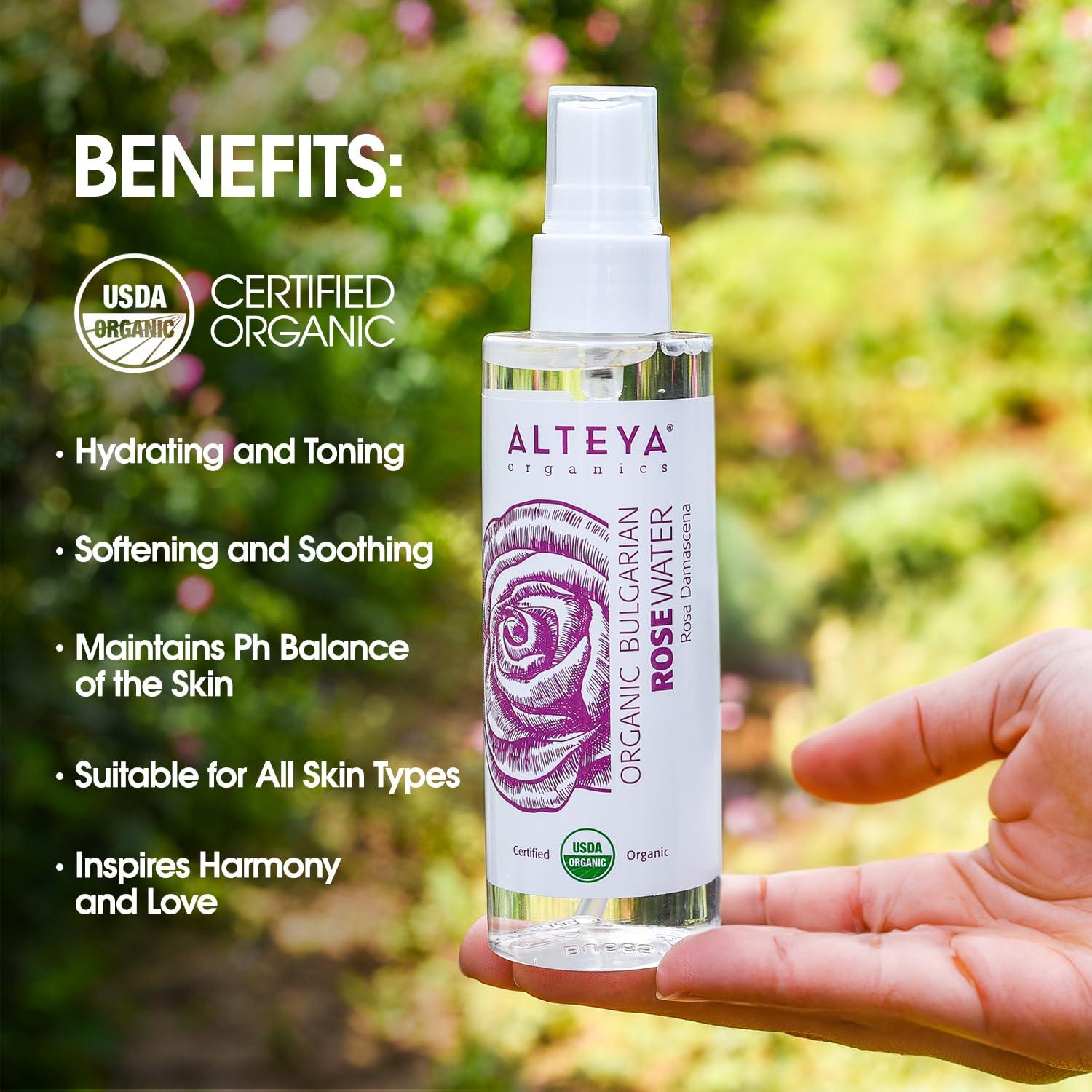 Agua de Rosa Orgánica Alteya 100 ml Spray Certificada USDA