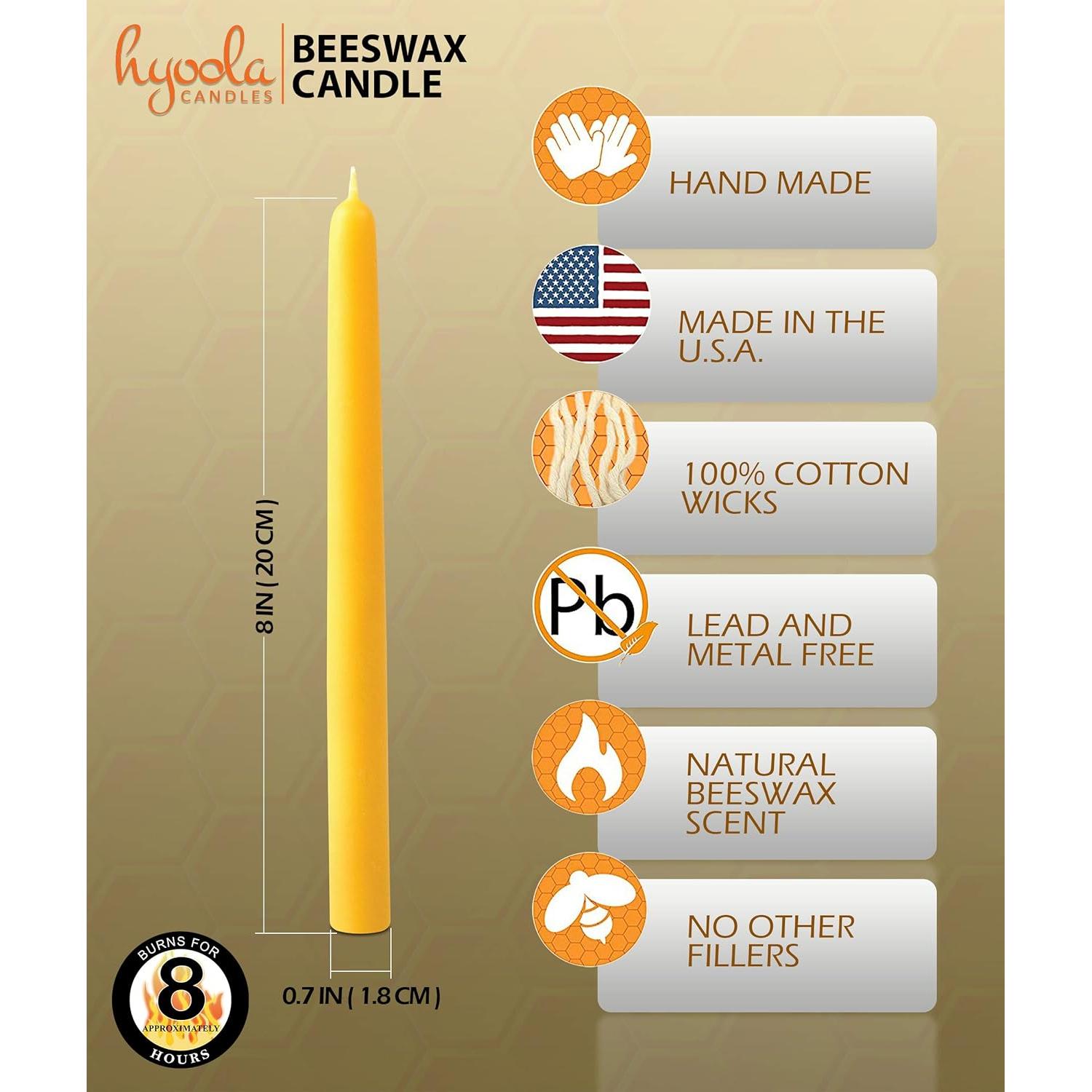 Velas de Cera de Abeja Hyoola 21.6 cm - Paquete de 12 - Sin Aroma