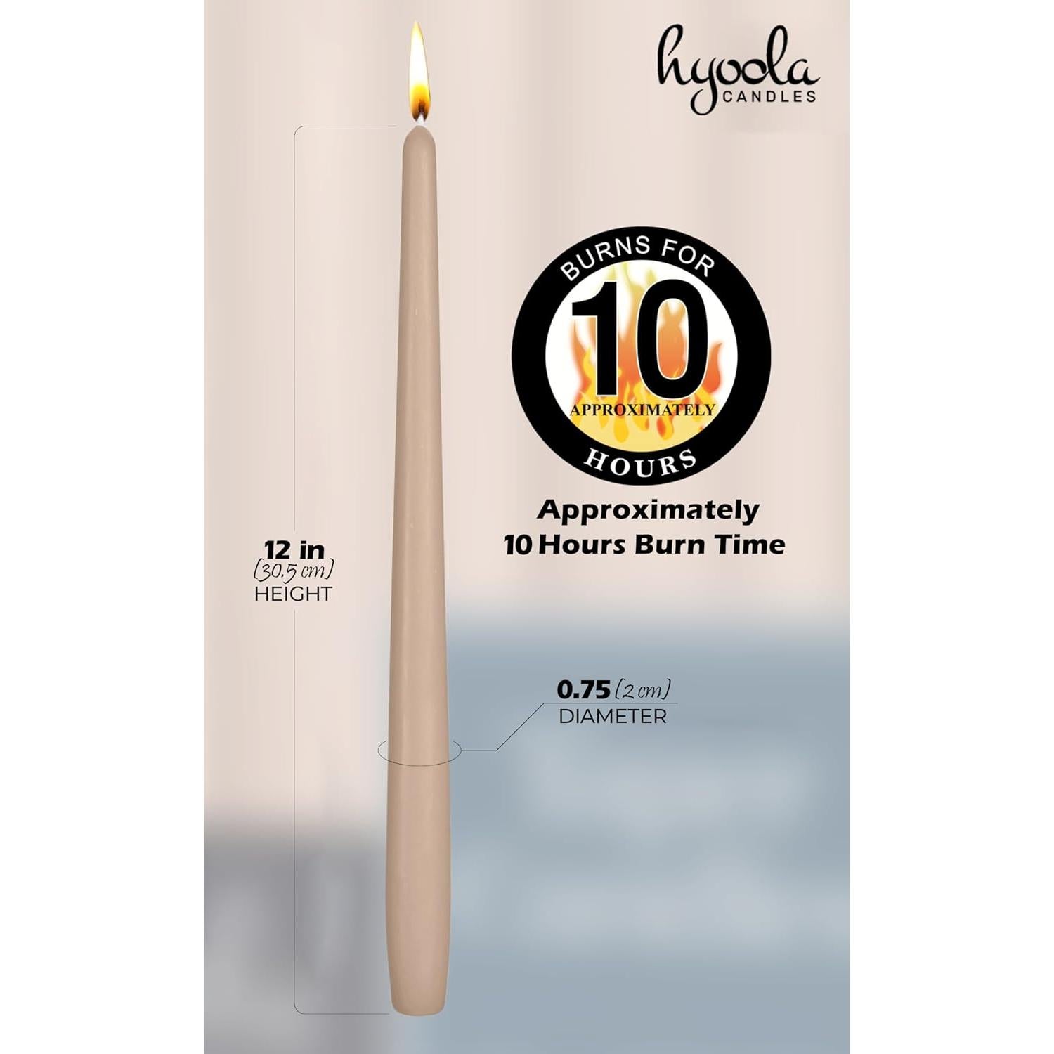 Velas Taper Altas Hyoola 30 cm Beige Sahara Sin Aroma - 96 Unidades