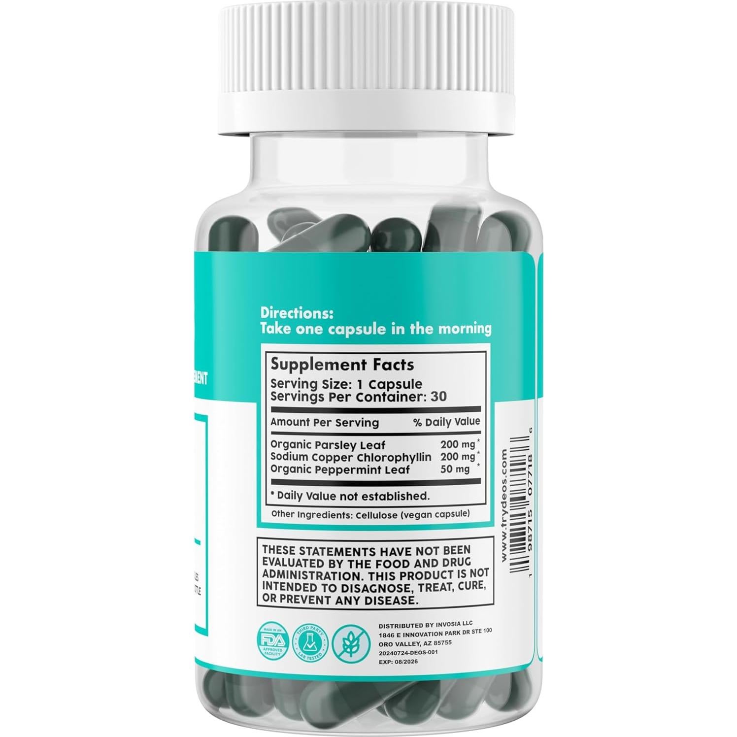 Suplemento Desodorante Interno DEOS - 30 Cápsulas Veganas de Clorofila