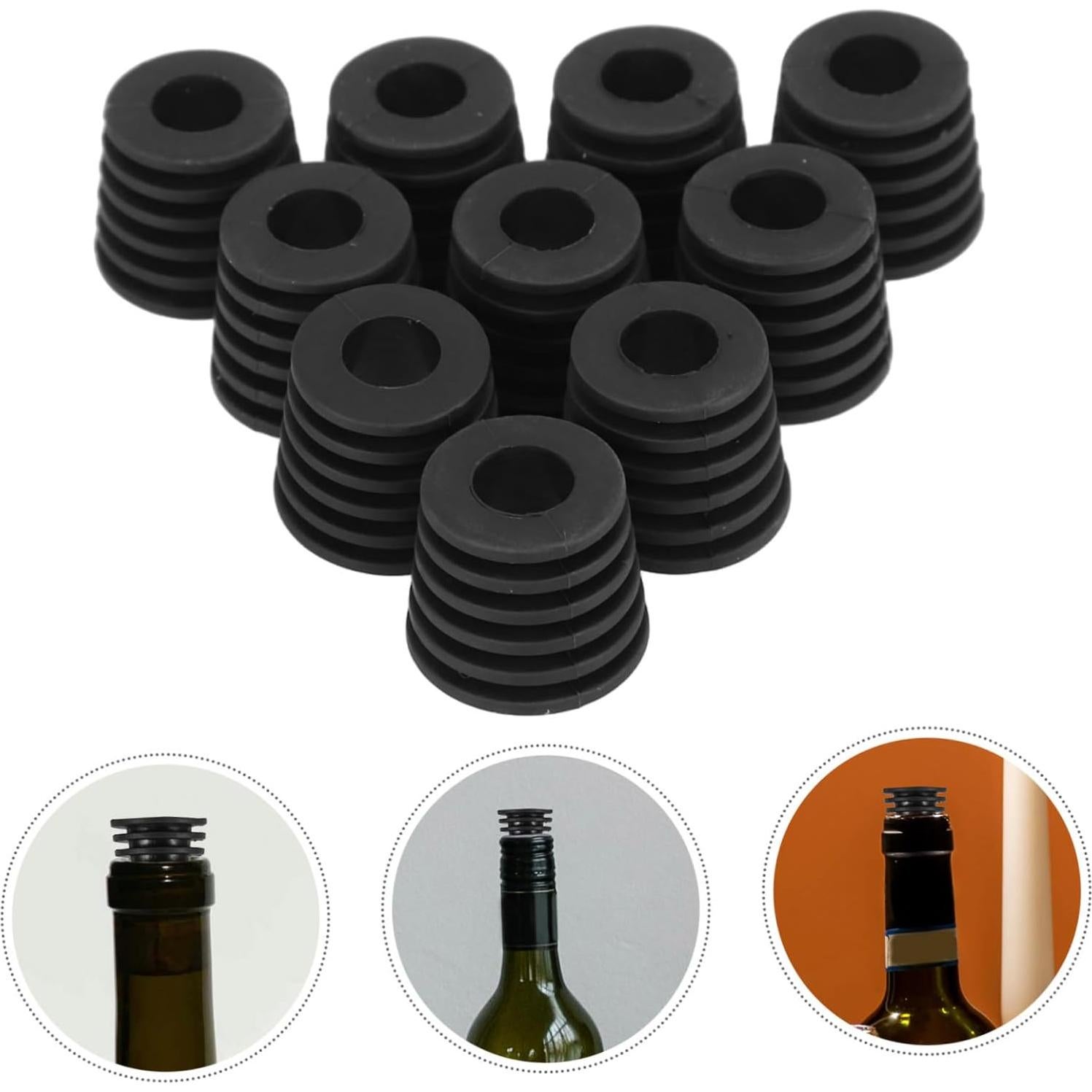10 Tapones de Silicona para Botellas de Vino SKISUNO