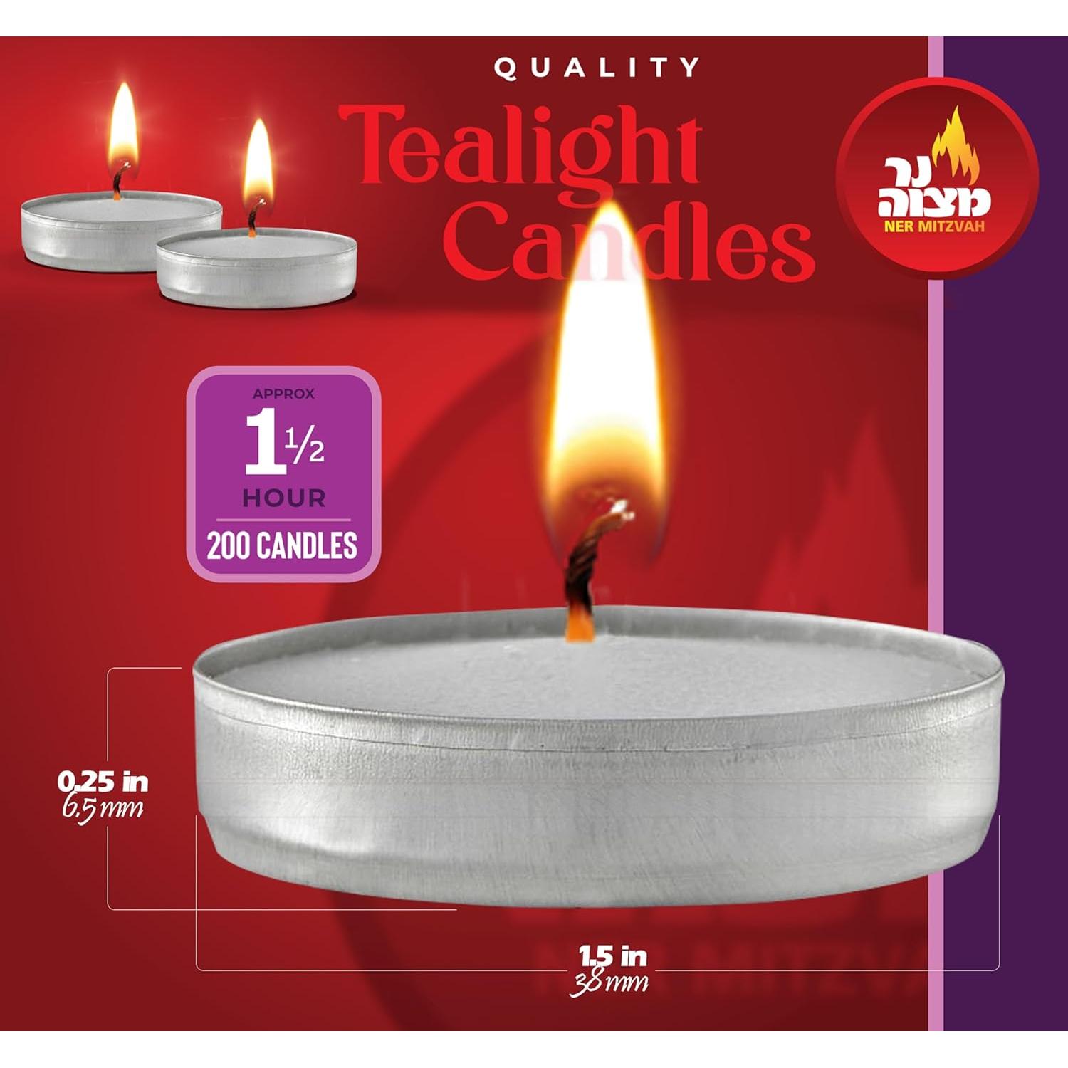 Velas Tealight Ner Mitzvah Blancas 200 Unidades 1.5 Horas
