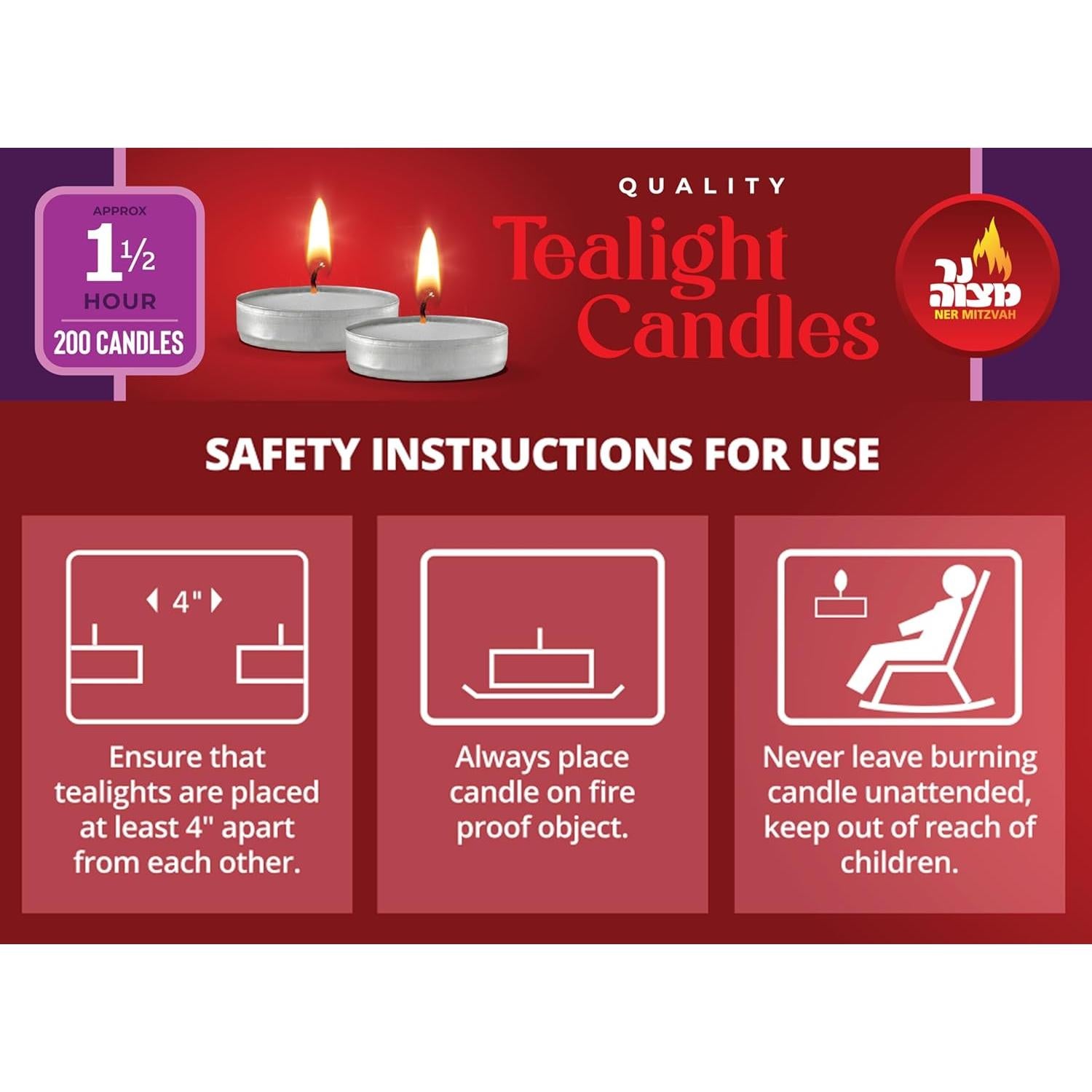 Velas Tealight Ner Mitzvah Blancas 200 Unidades 1.5 Horas