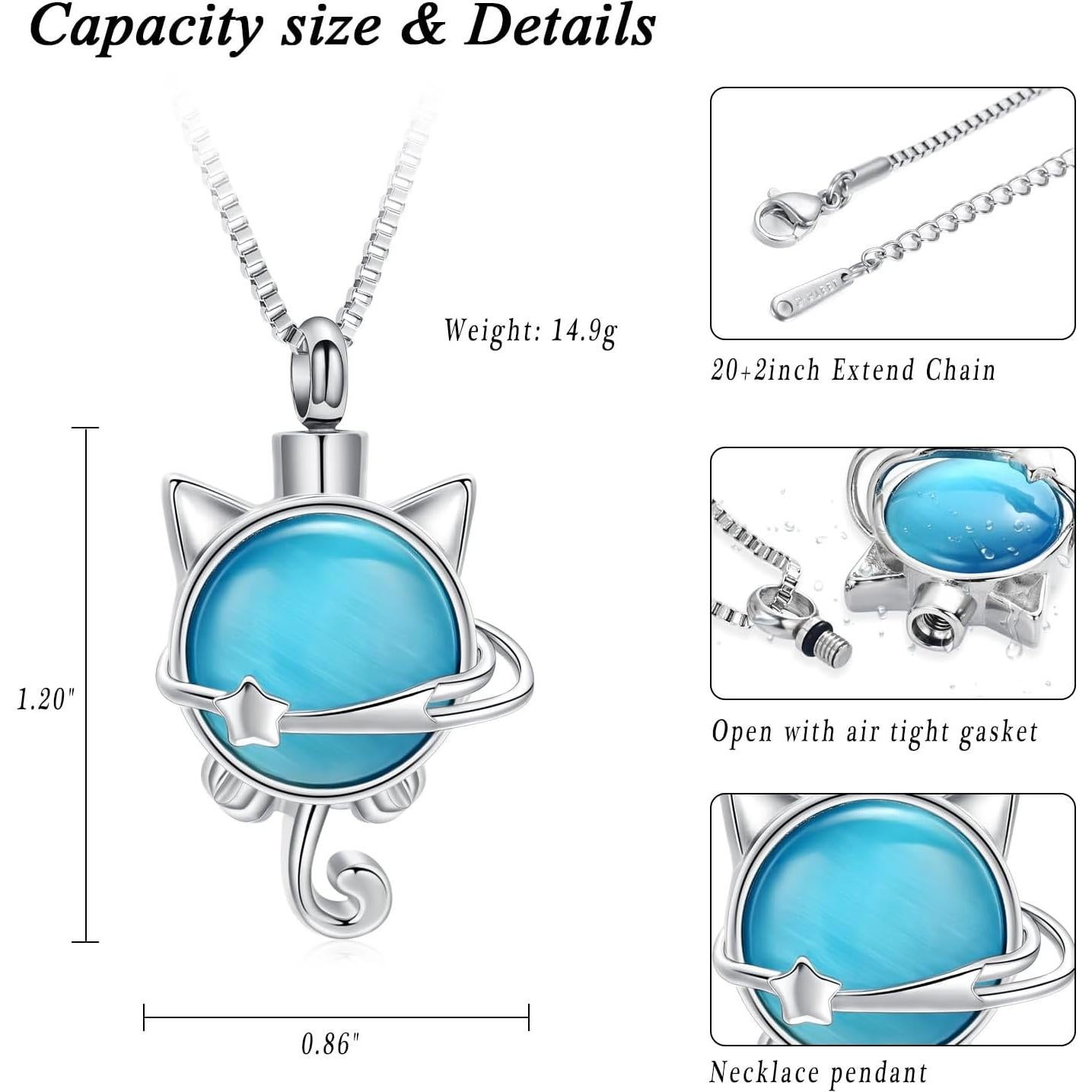 Collar de cremación XSMZB para cenizas de mascotas en piedra lunar