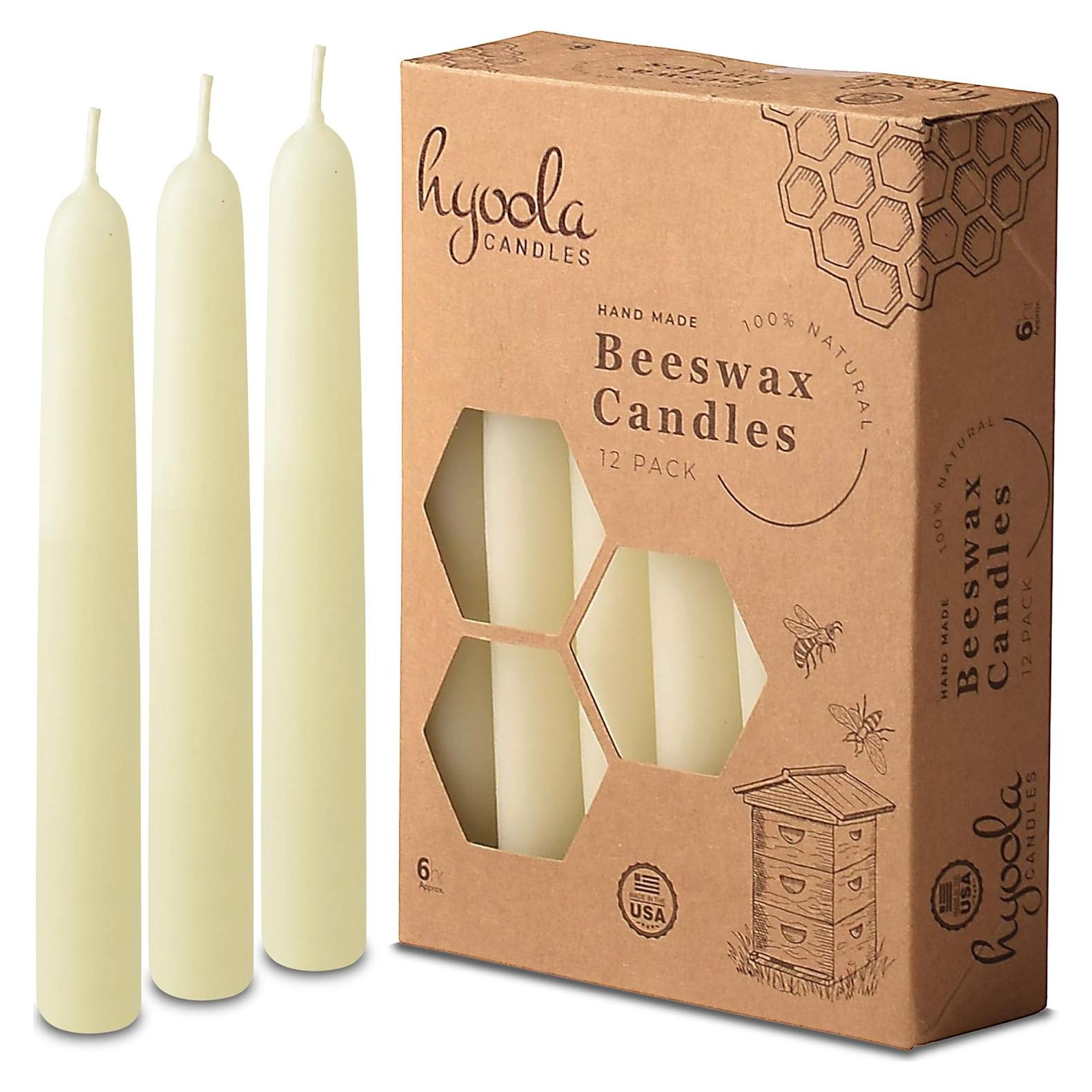 Velas de Cera de Abeja Hyoola 15cm Paquete de 12 - Hechas a Mano