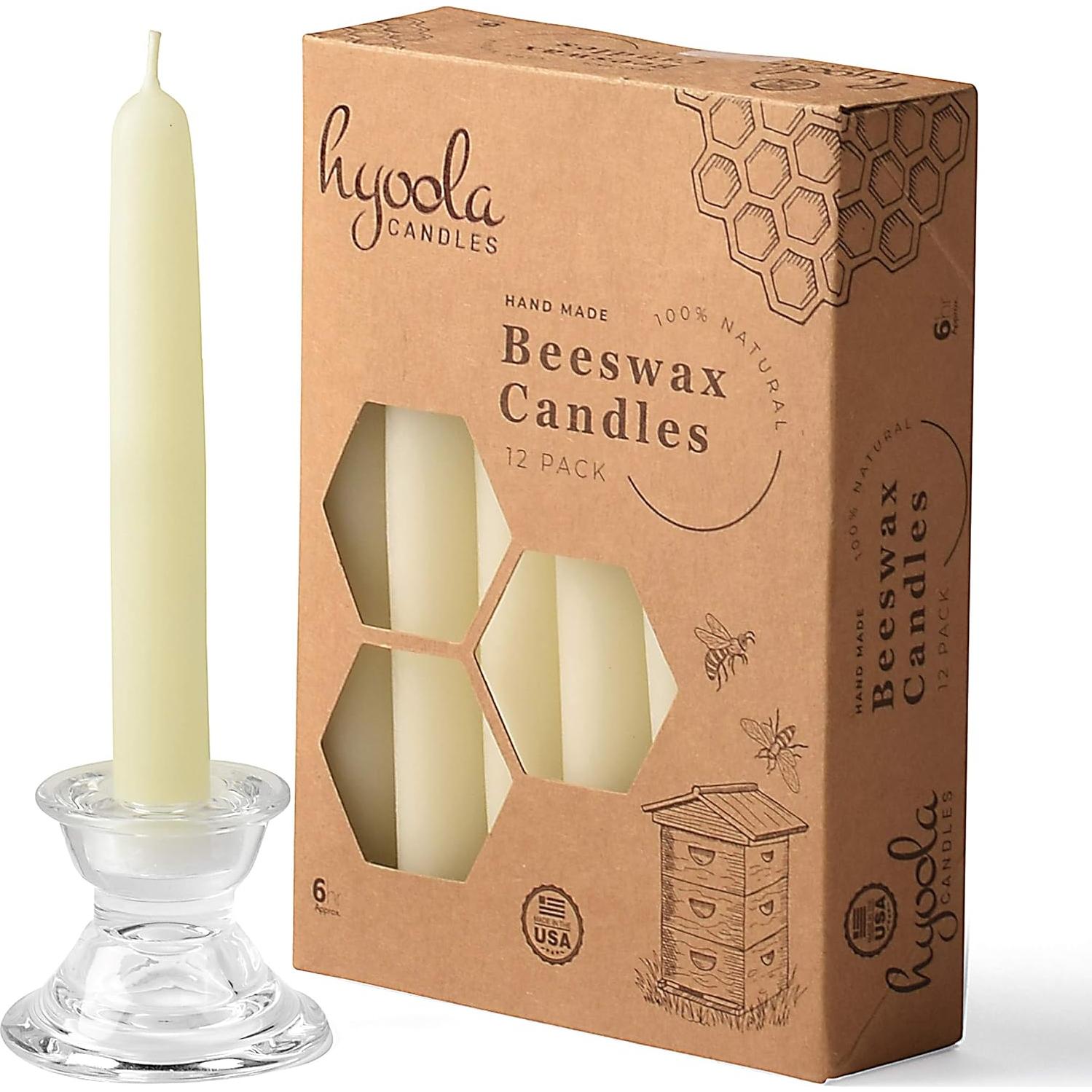 Velas de Cera de Abeja Hyoola 15cm Paquete de 12 - Hechas a Mano