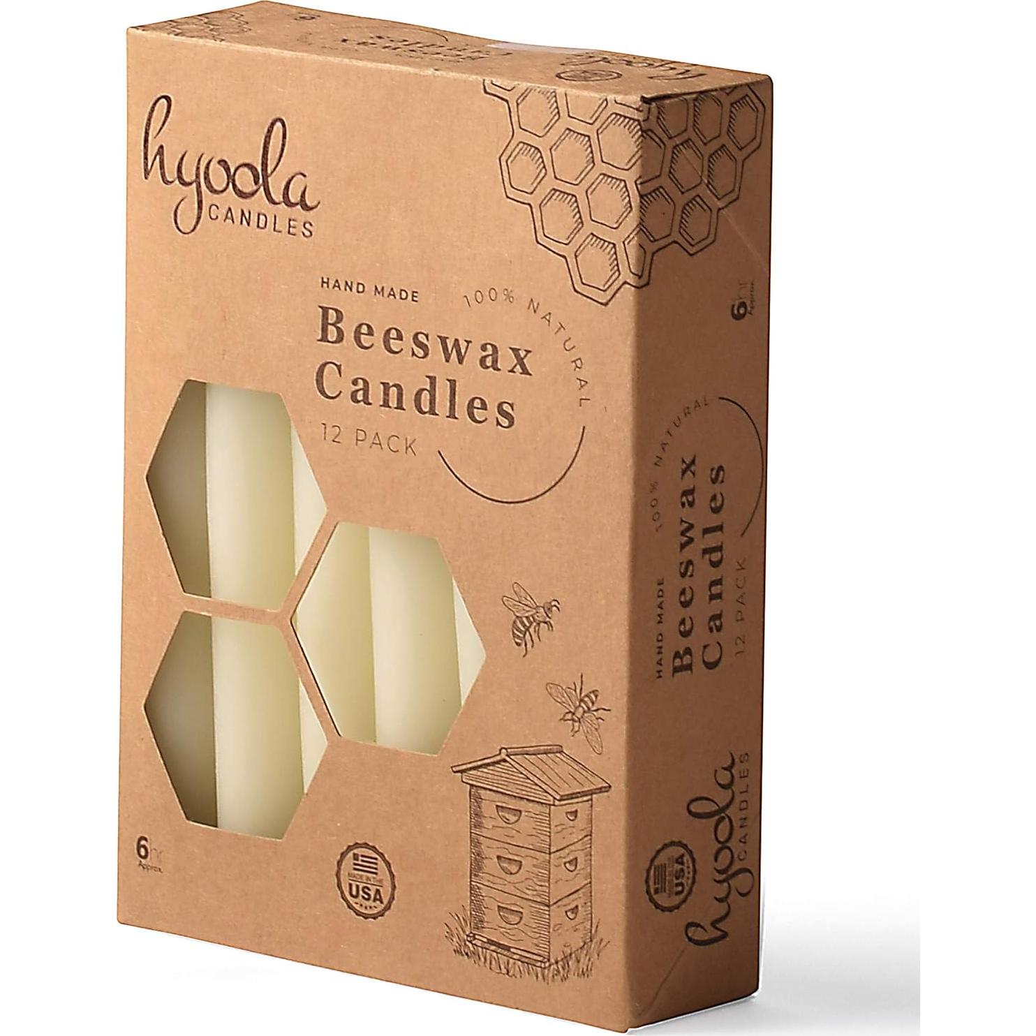 Velas de Cera de Abeja Hyoola 15cm Paquete de 12 - Hechas a Mano