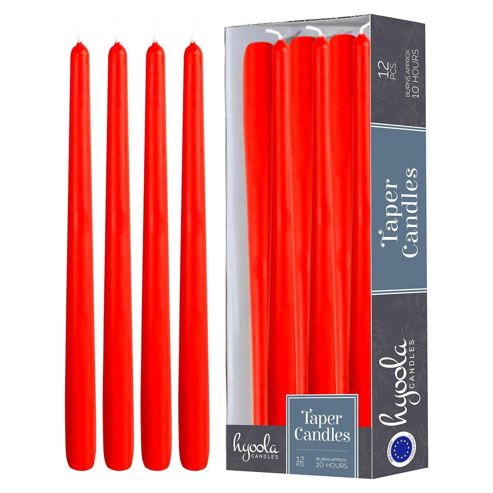 Hyoola Velas Taper Altas Rojas 30.48 cm Sin Goteo 12 Pzas