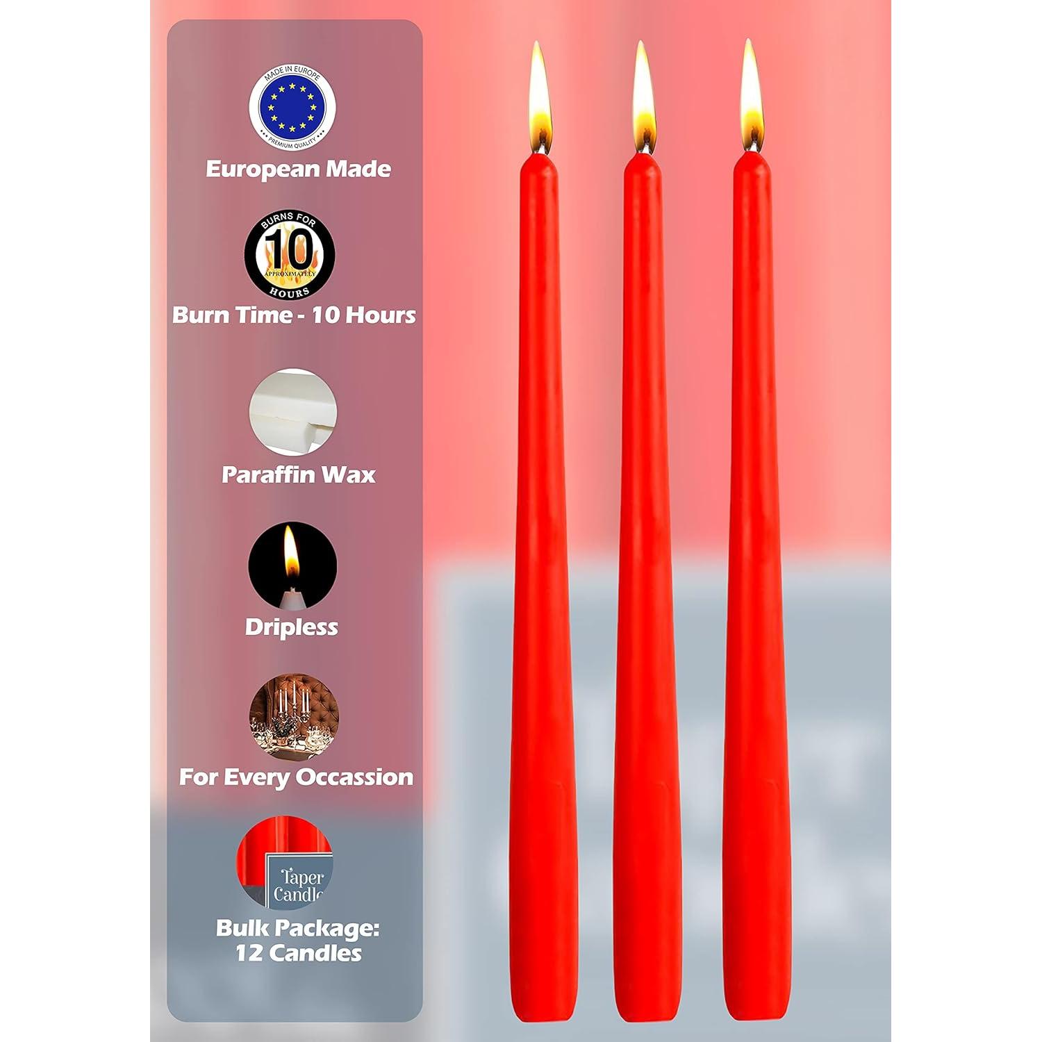 Hyoola Velas Taper Altas Rojas 30.48 cm Sin Goteo 12 Pzas