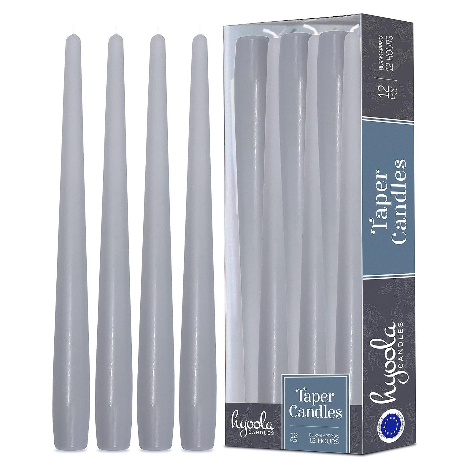 Velas Taper Hyoola 35.56 cm Gris Plateado Sin Aroma - 12 Unidades