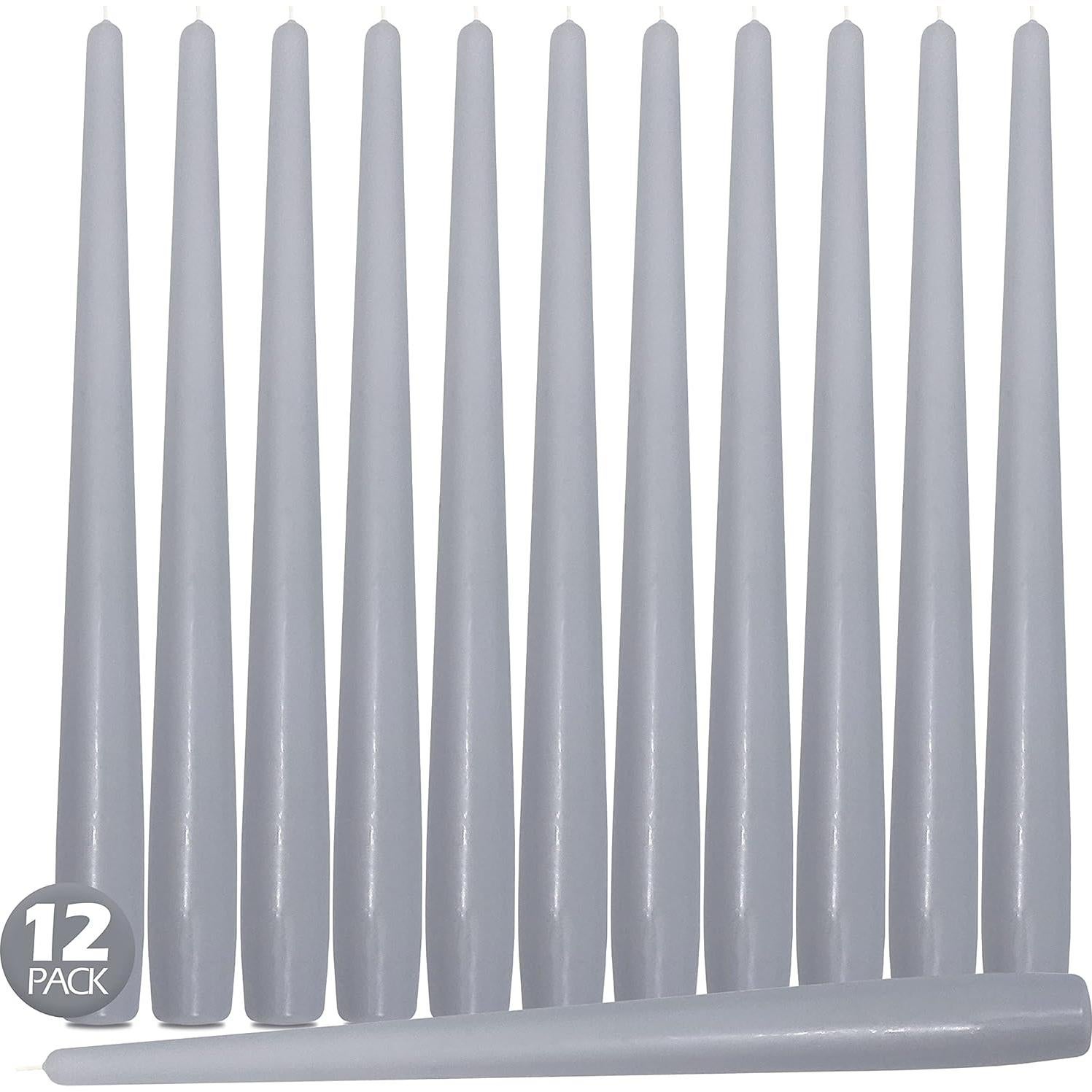 Velas Taper Hyoola 35.56 cm Gris Plateado Sin Aroma - 12 Unidades