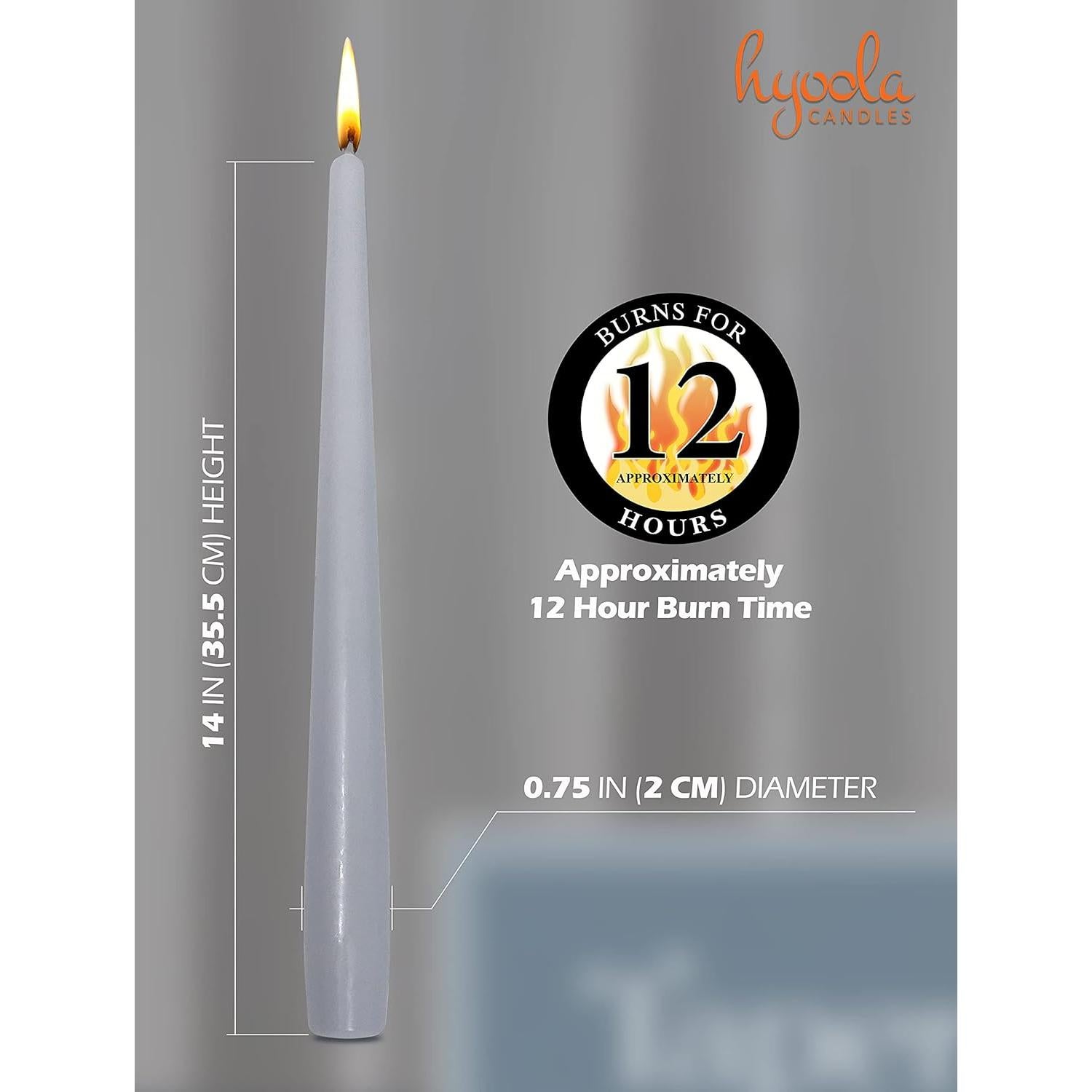 Velas Taper Hyoola 35.56 cm Gris Plateado Sin Aroma - 12 Unidades
