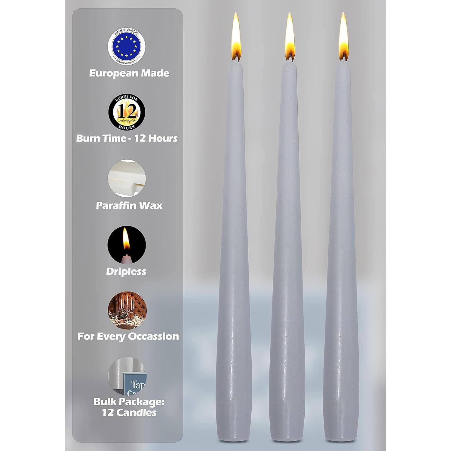 Velas Taper Hyoola 35.56 cm Gris Plateado Sin Aroma - 12 Unidades
