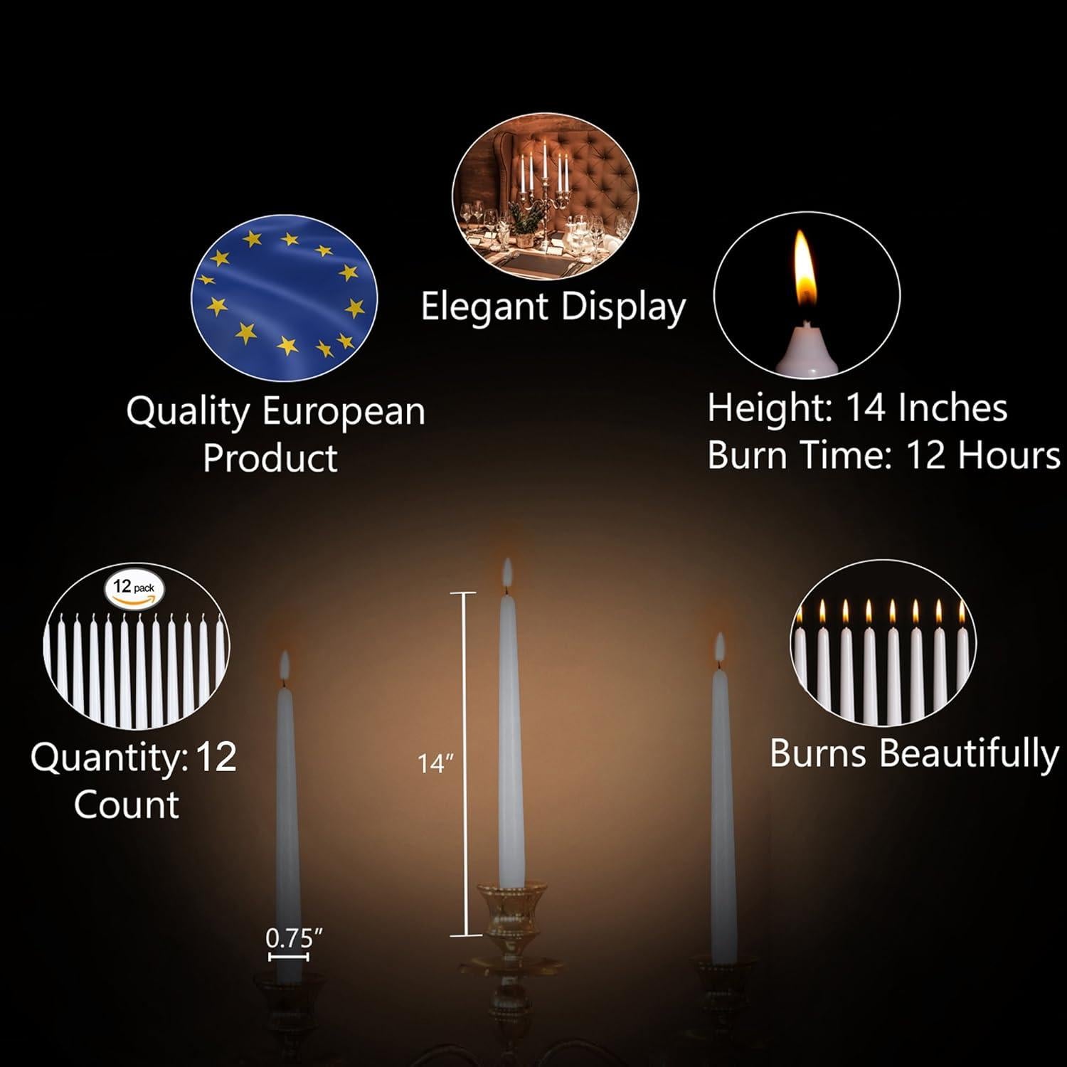 Hyoola Velas Taper Altas 35.56 cm Verde Apio 12 Unidades Sin Goteo