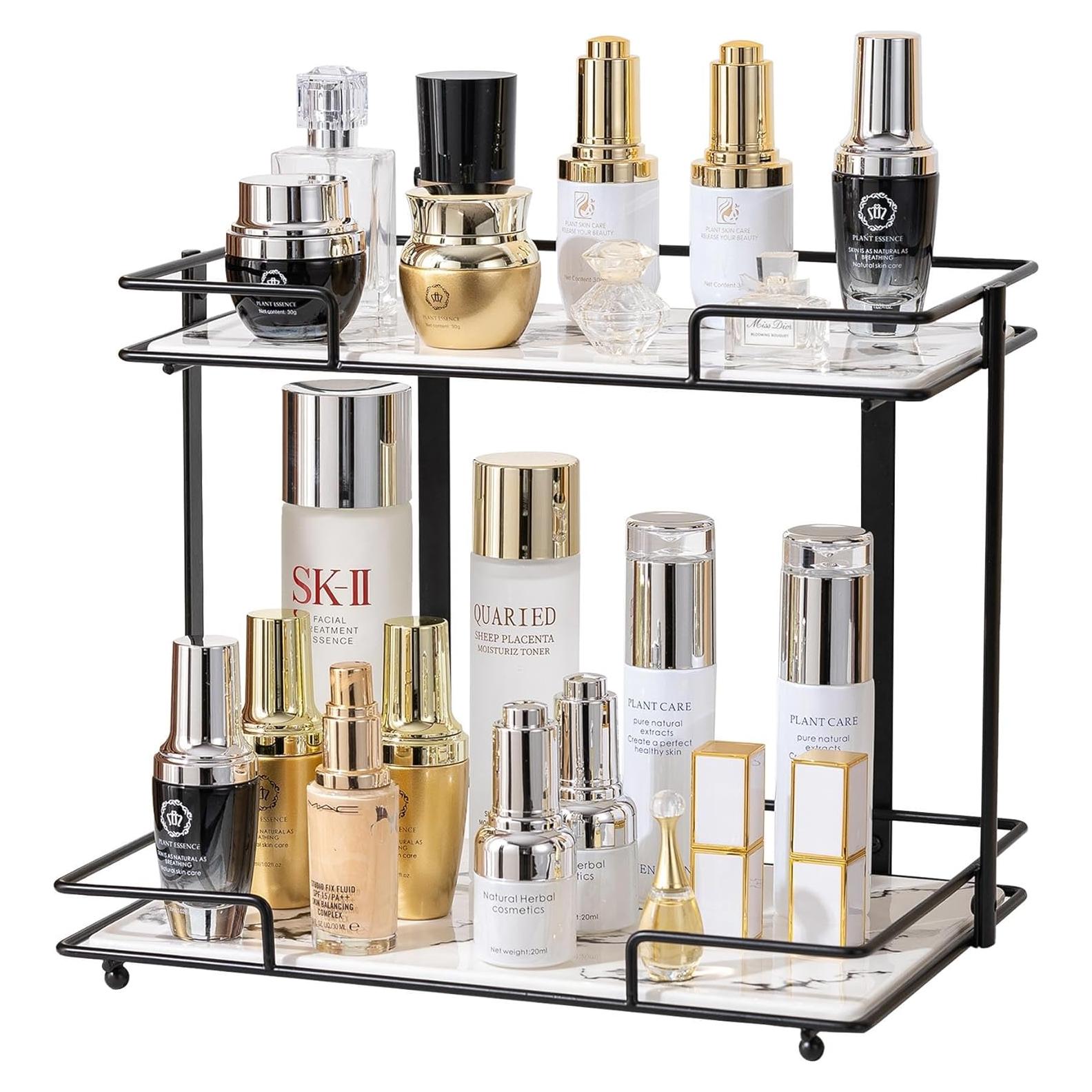 Organizador de Baño QTTCMY 2 Niveles Cerámica Mármol Negro