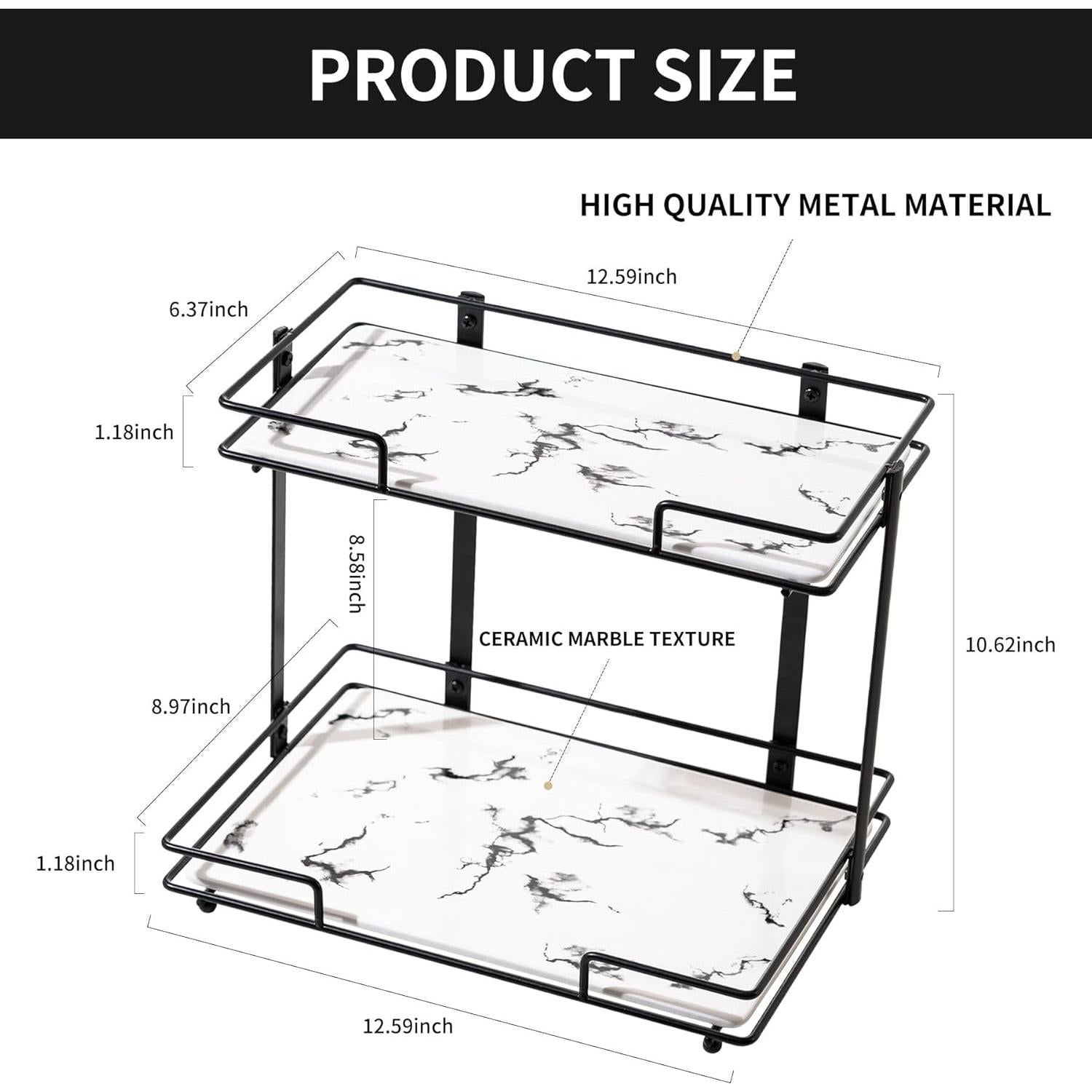 Organizador de Baño QTTCMY 2 Niveles Cerámica Mármol Negro