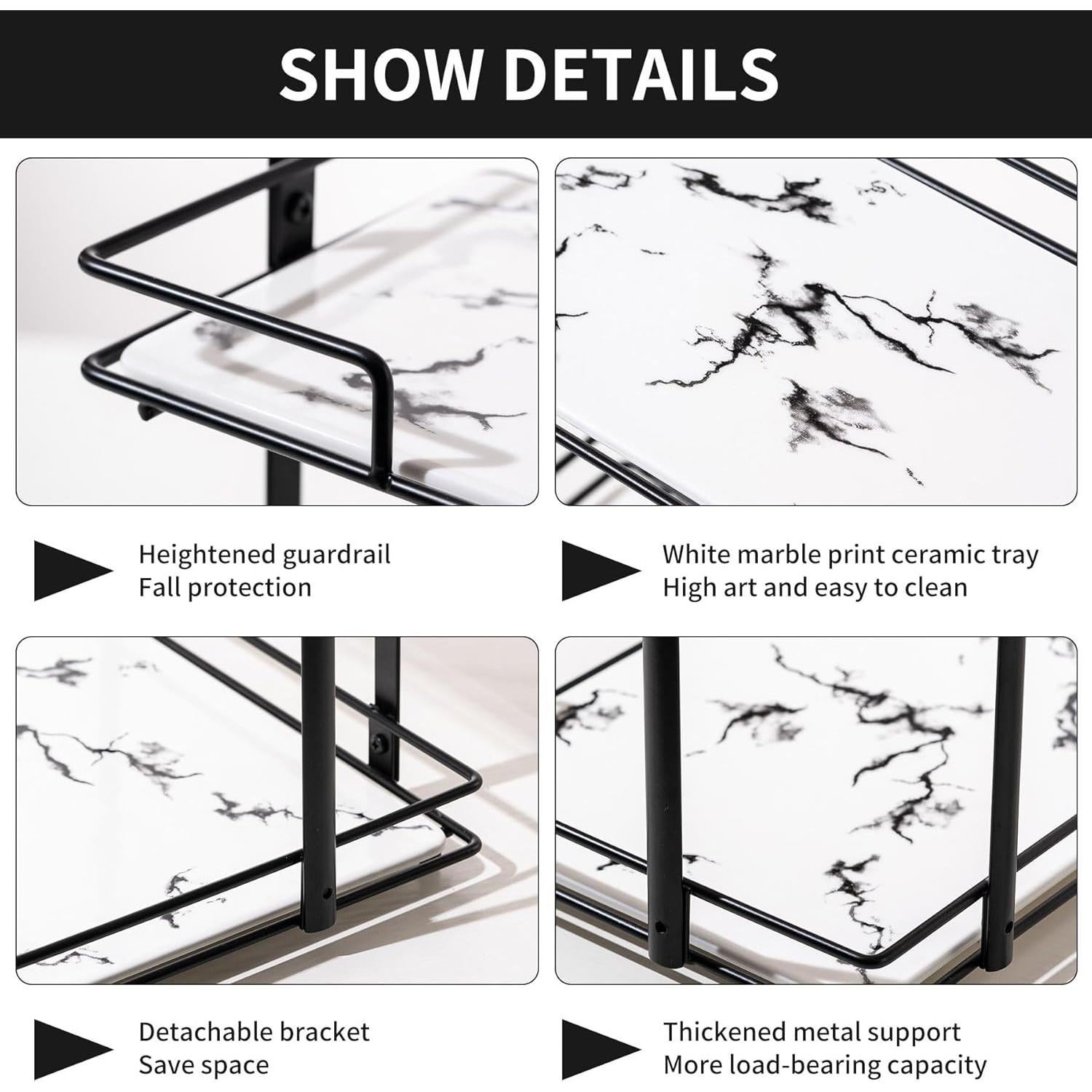 Organizador de Baño QTTCMY 2 Niveles Cerámica Mármol Negro