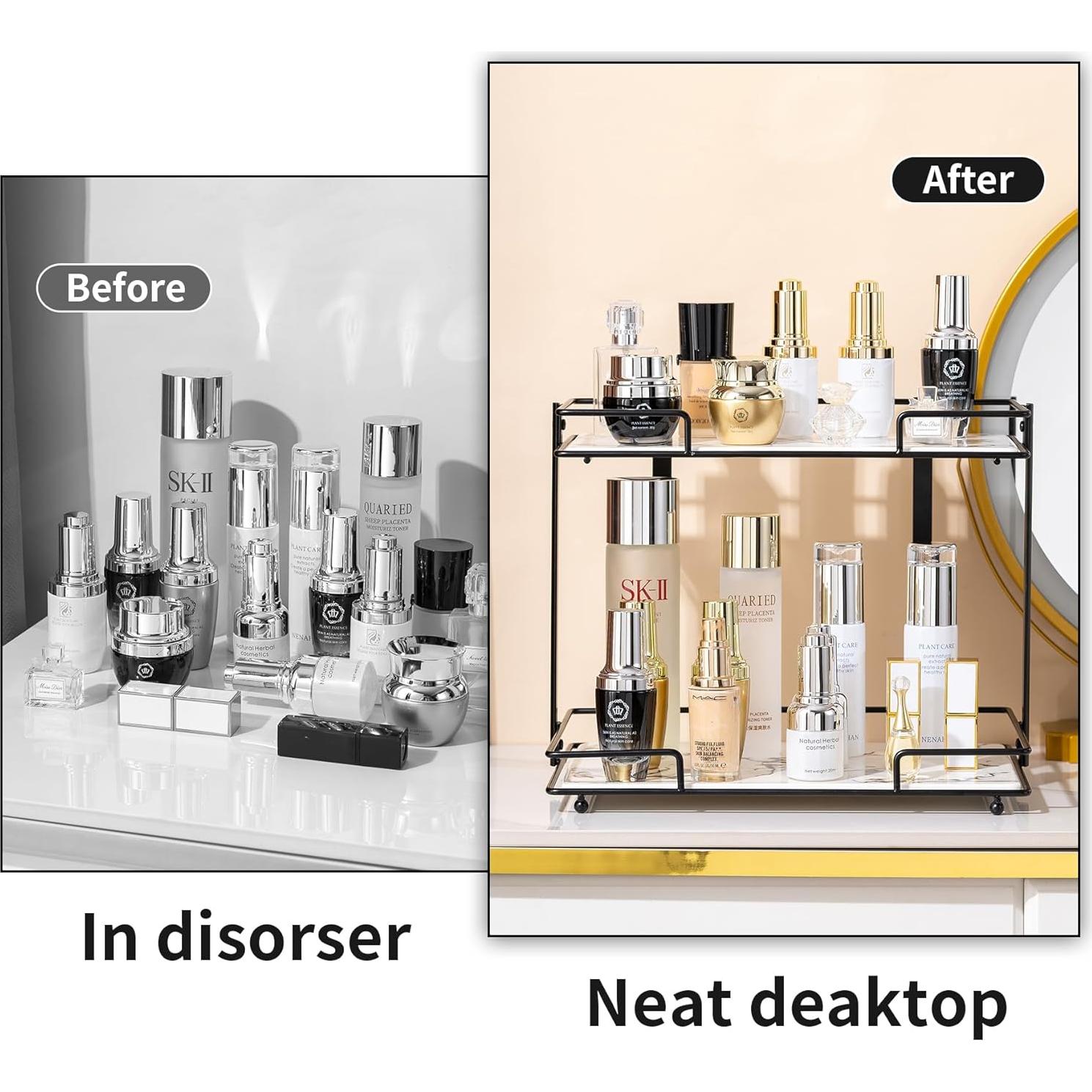 Organizador de Baño QTTCMY 2 Niveles Cerámica Mármol Negro