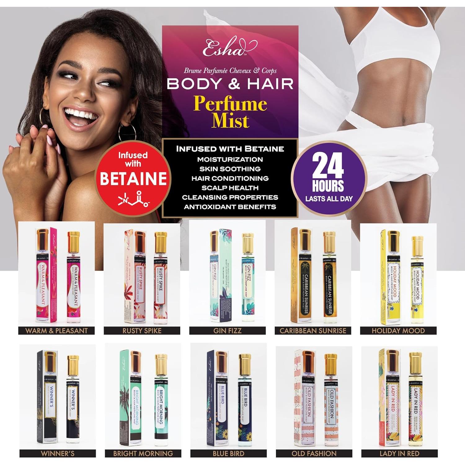 Bruma de Perfume Esha para Cuerpo y Cabello - Cálido y Agradable - 59g