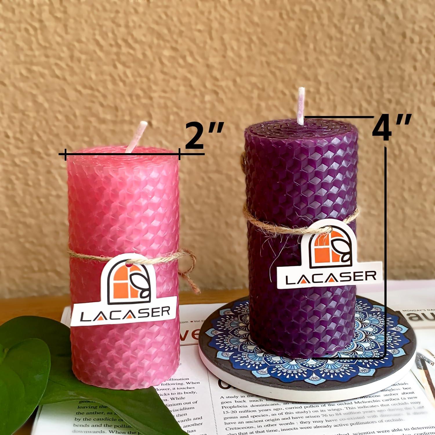 Juego de 4 Velas de Cera de Abeja Lacaser - 3 Moradas y 1 Rosa