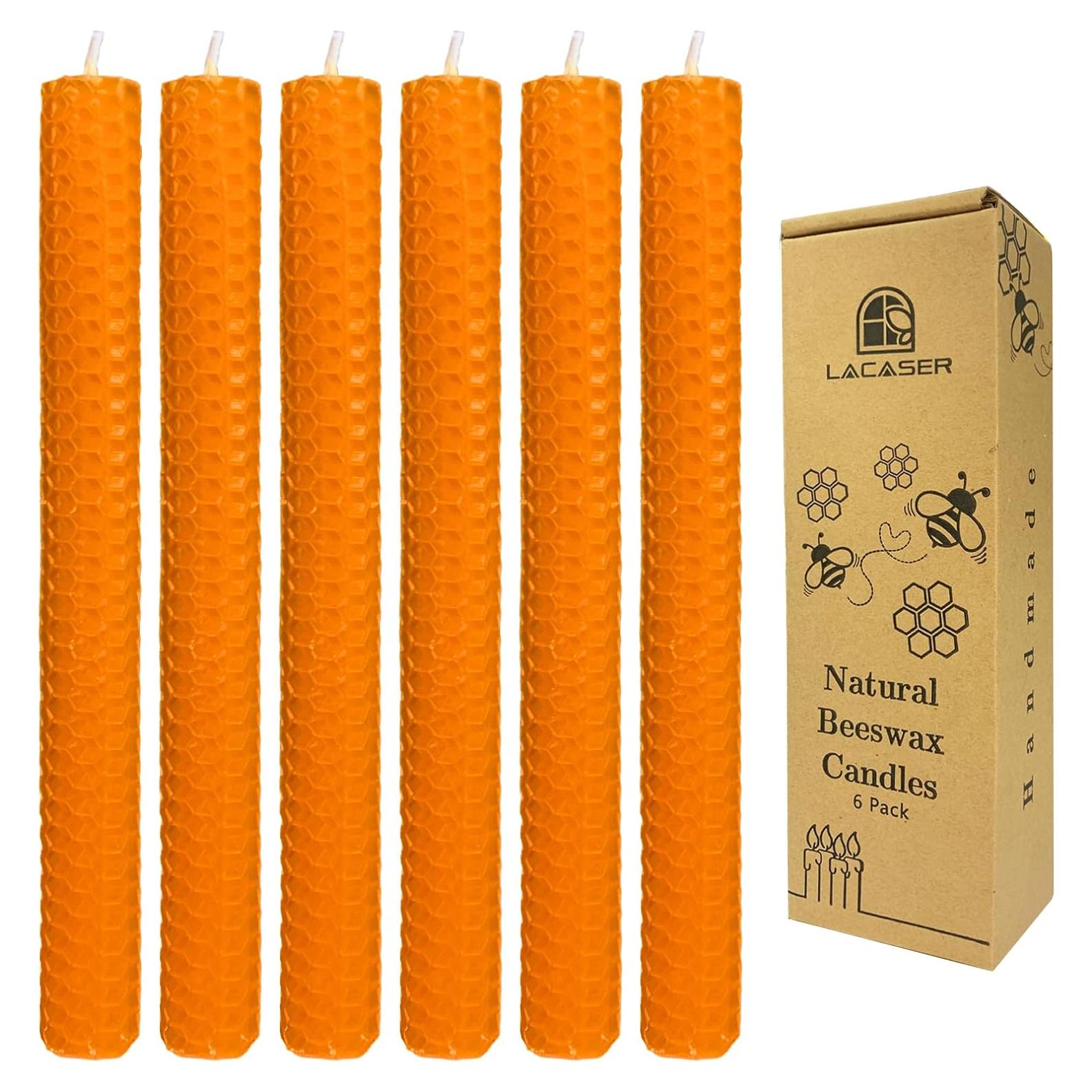 Juego de 6 Velas de Cera de Abeja Naranja Lacaser 22.86 cm