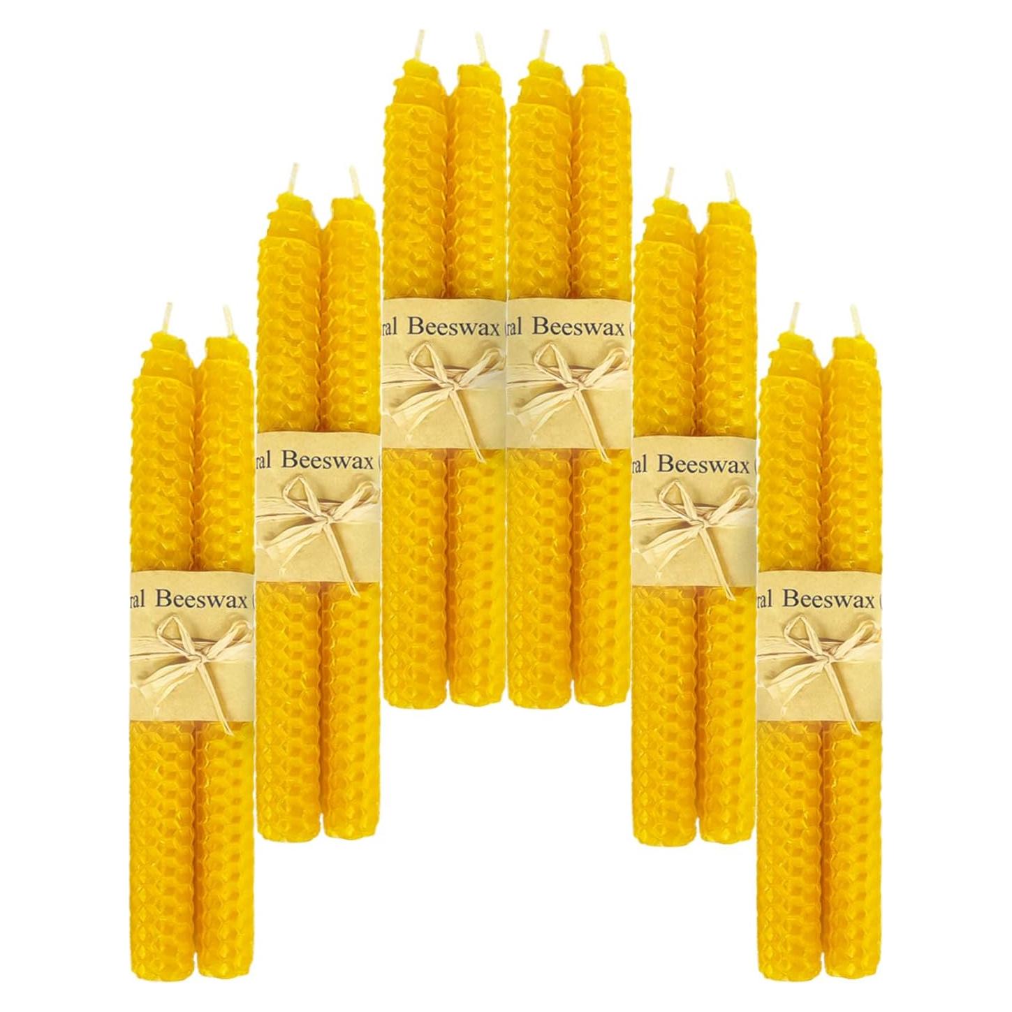 Velas Taper de Cera de Abeja Lacaser Amarillo 12 Piezas 22.86 cm