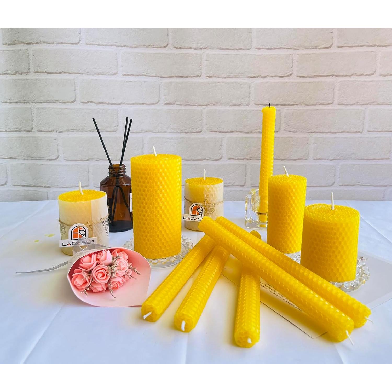 Velas Taper de Cera de Abeja Lacaser Amarillo 12 Piezas 22.86 cm