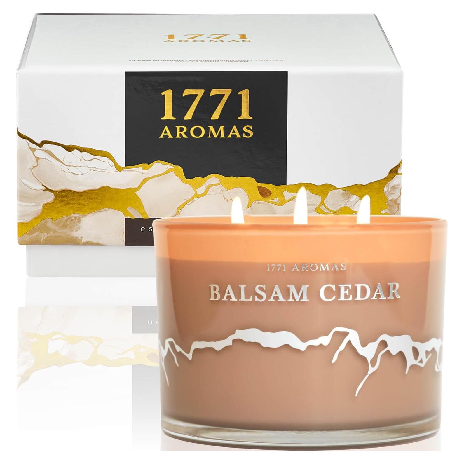 Vela Aromática de Cedro Balsámico 1771 Aromas - 3 Mechas - 100% Cera de Soja - 40 Horas de Quema