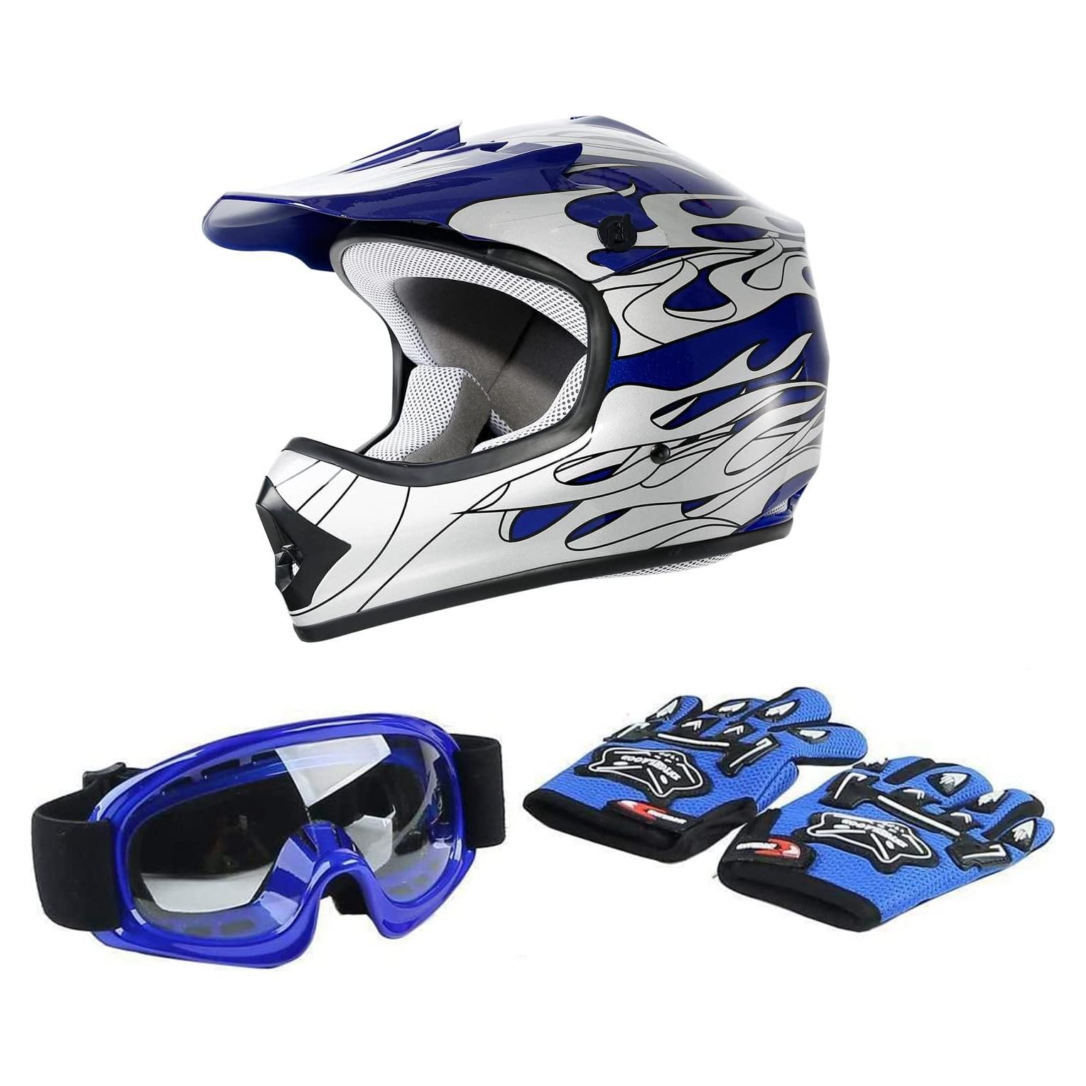 Casco SLMOTO para Niños Offroad Llama Azul + Gafas + Guantes