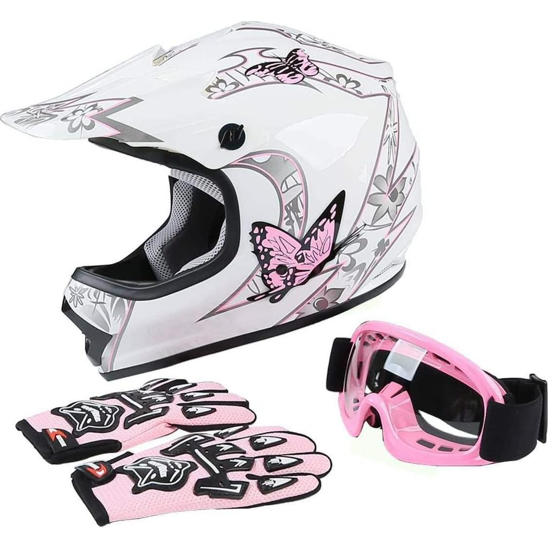 Casco SLMOTO ATV para Jóvenes Mariposa Rosa Grande