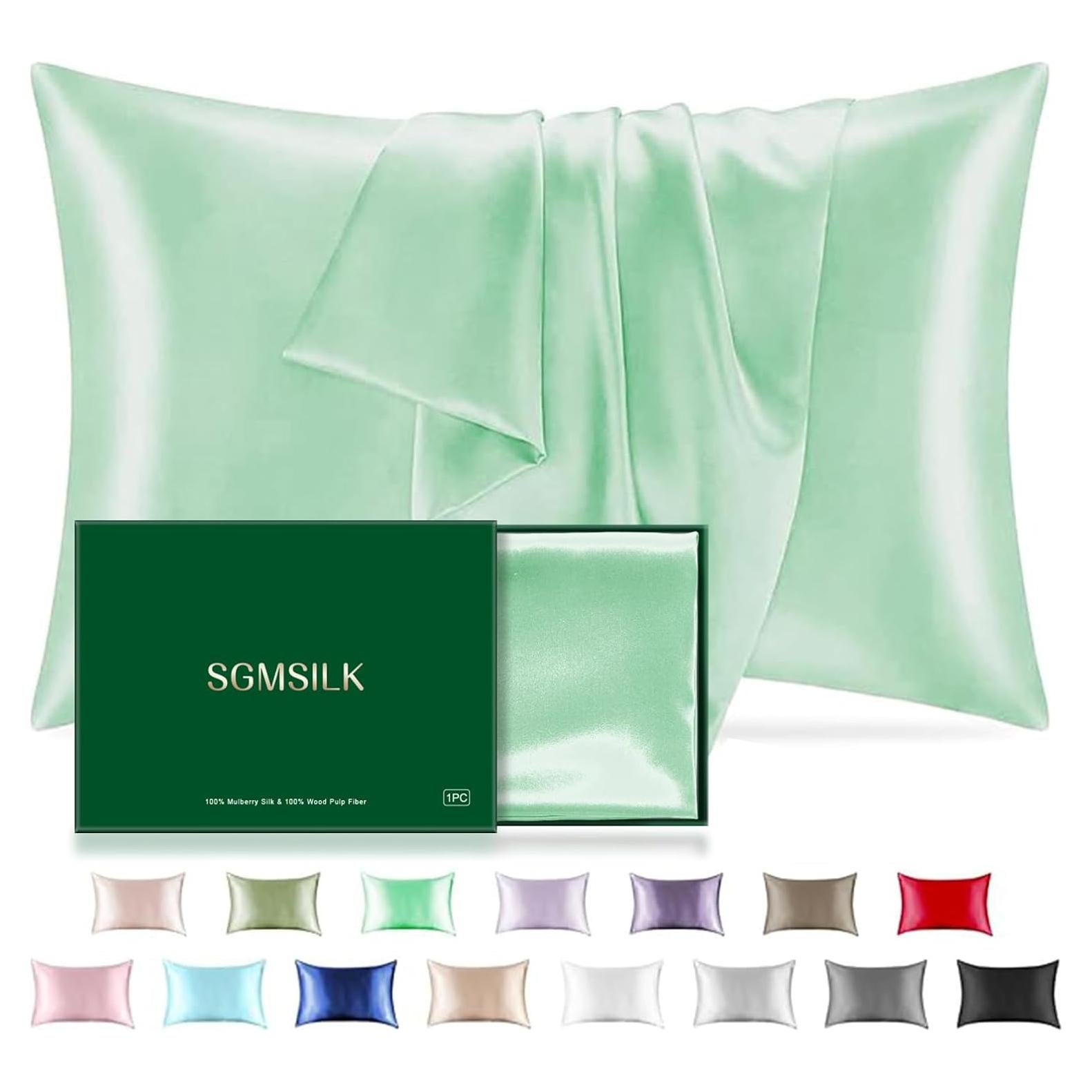 Funda de Almohada de Seda SGMSILK Reina 20x30 cm Verde Claro