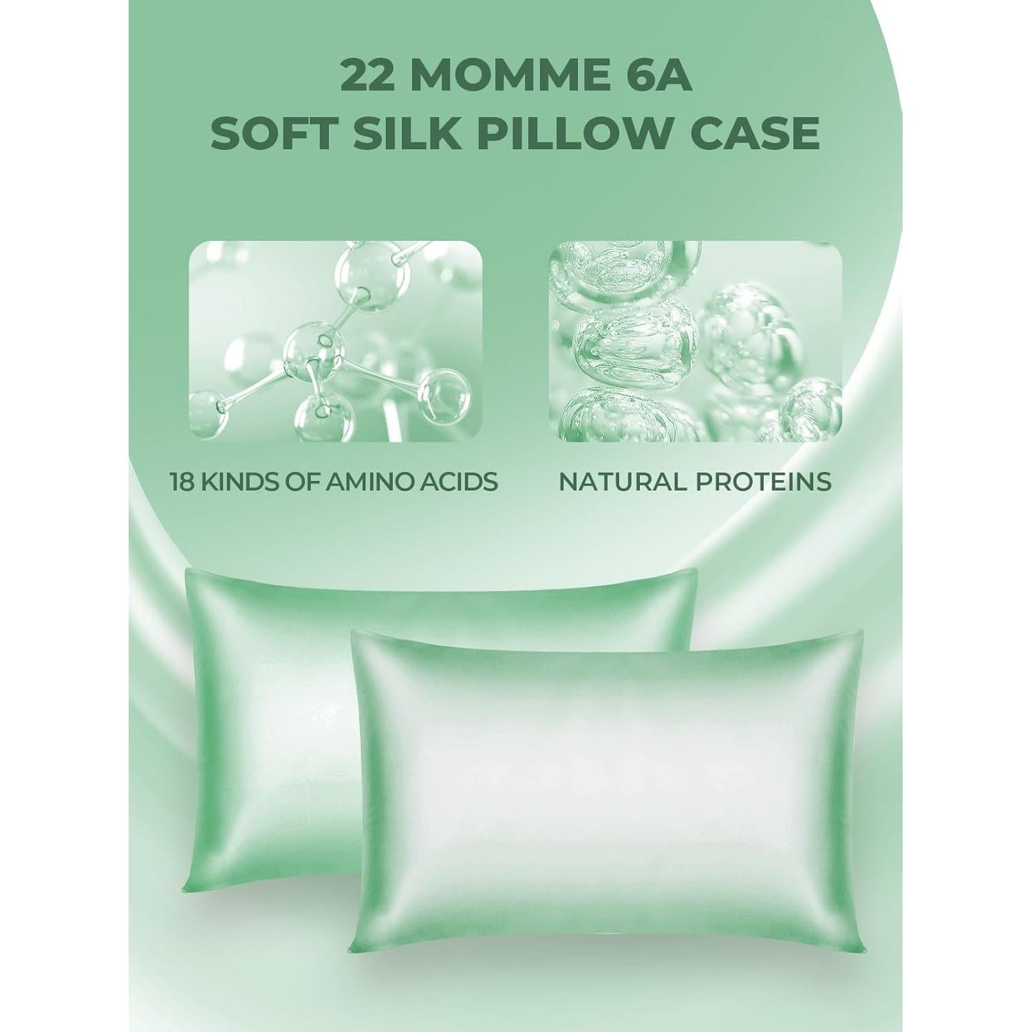 Funda de Almohada de Seda SGMSILK Reina 20x30 cm Verde Claro